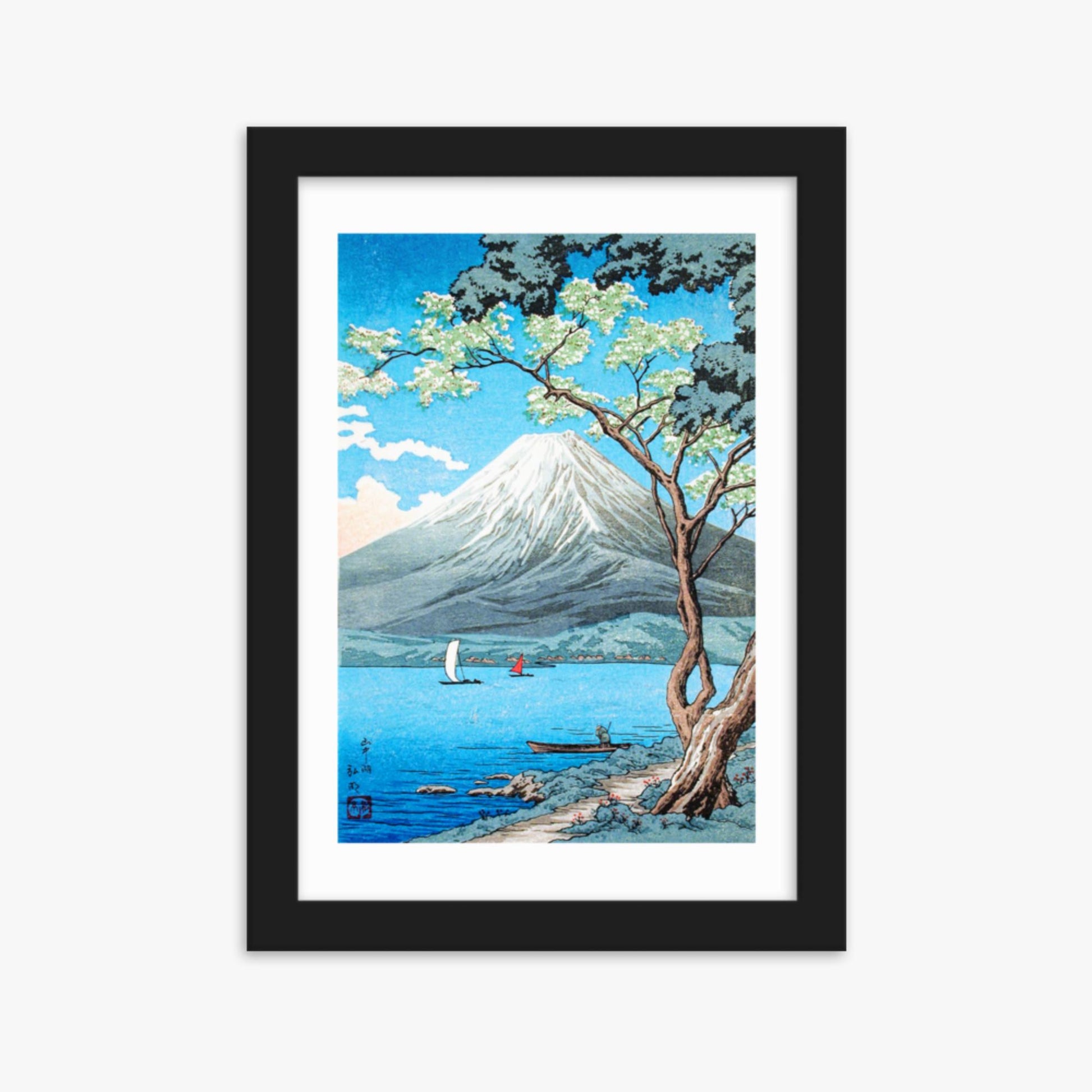 Takahashi Hiroaki (Shōtei) - Mount Fuji from Lake Yamanaka 21x30 cm Poster With Black Frame