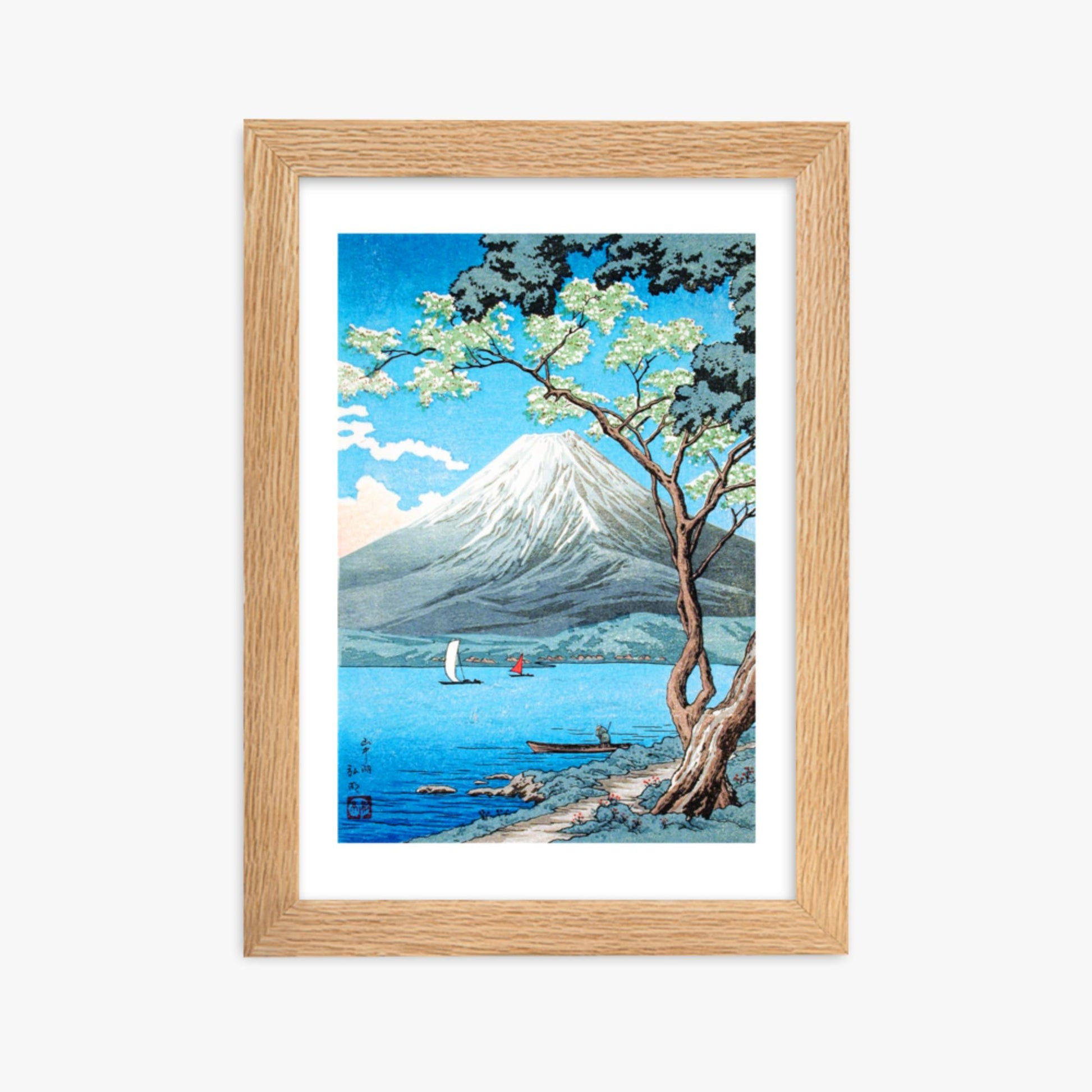 Takahashi Hiroaki (Shōtei) - Mount Fuji from Lake Yamanaka 21x30 cm Poster With Oak Frame