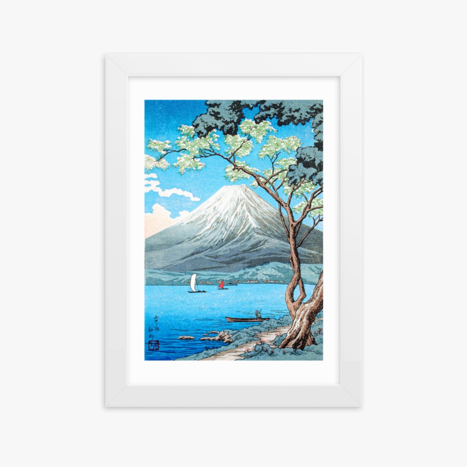 Takahashi Hiroaki (Shōtei) - Mount Fuji from Lake Yamanaka 21x30 cm Poster With White Frame