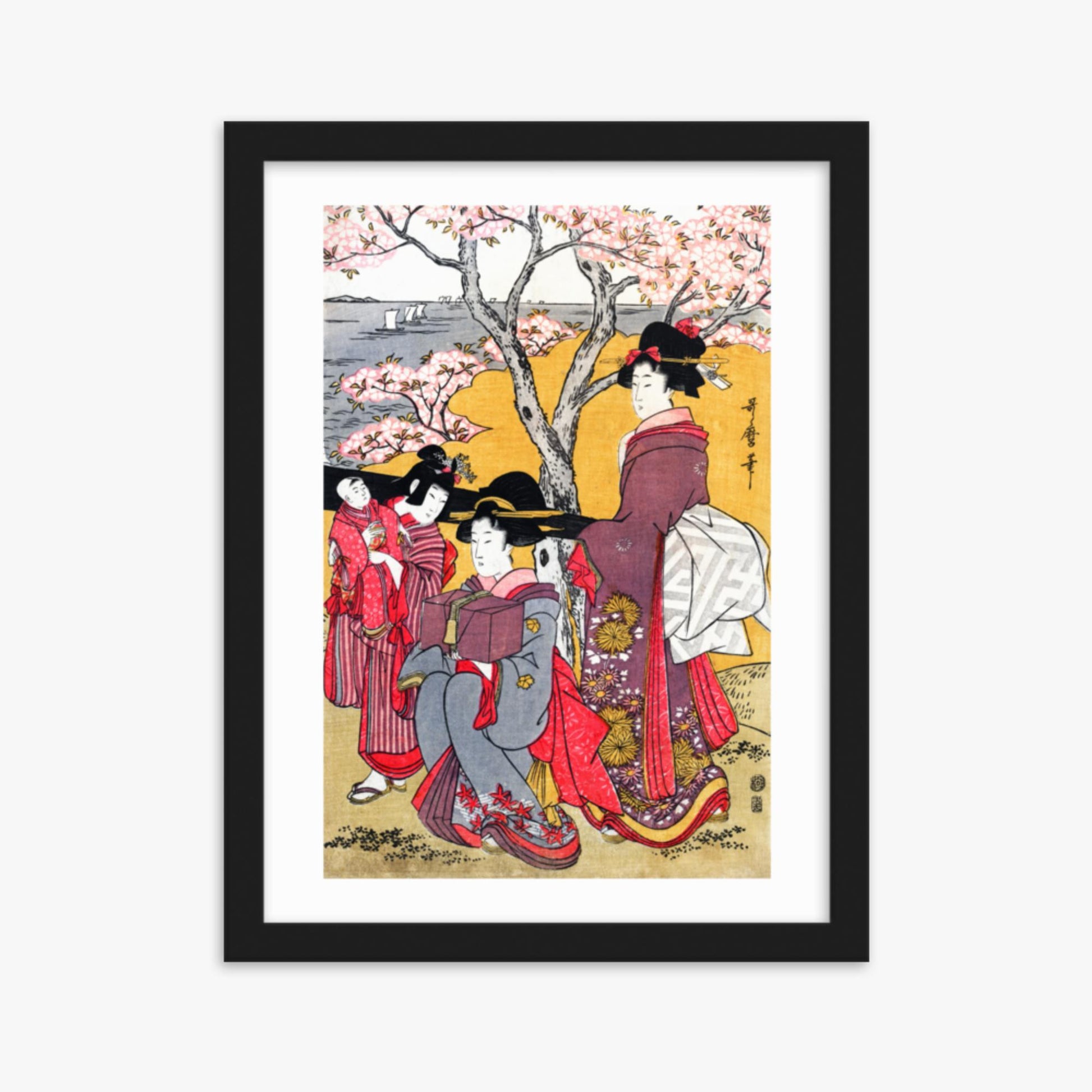 Kitagawa Utamaro - Cherry-viewing at Gotenyama 30x40 cm Poster With Black Frame