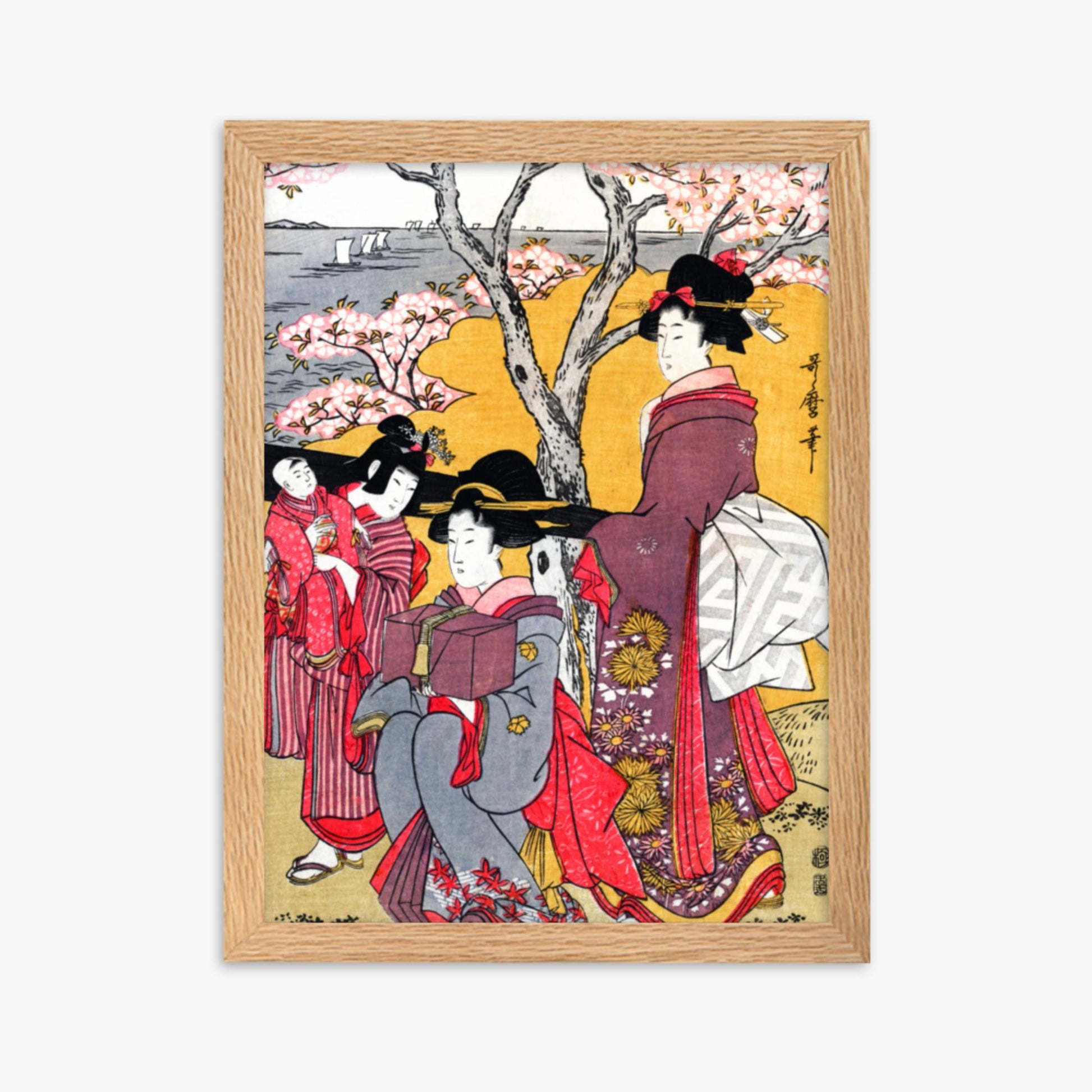 Kitagawa Utamaro - Cherry-viewing at Gotenyama 30x40 cm Poster With Oak Frame