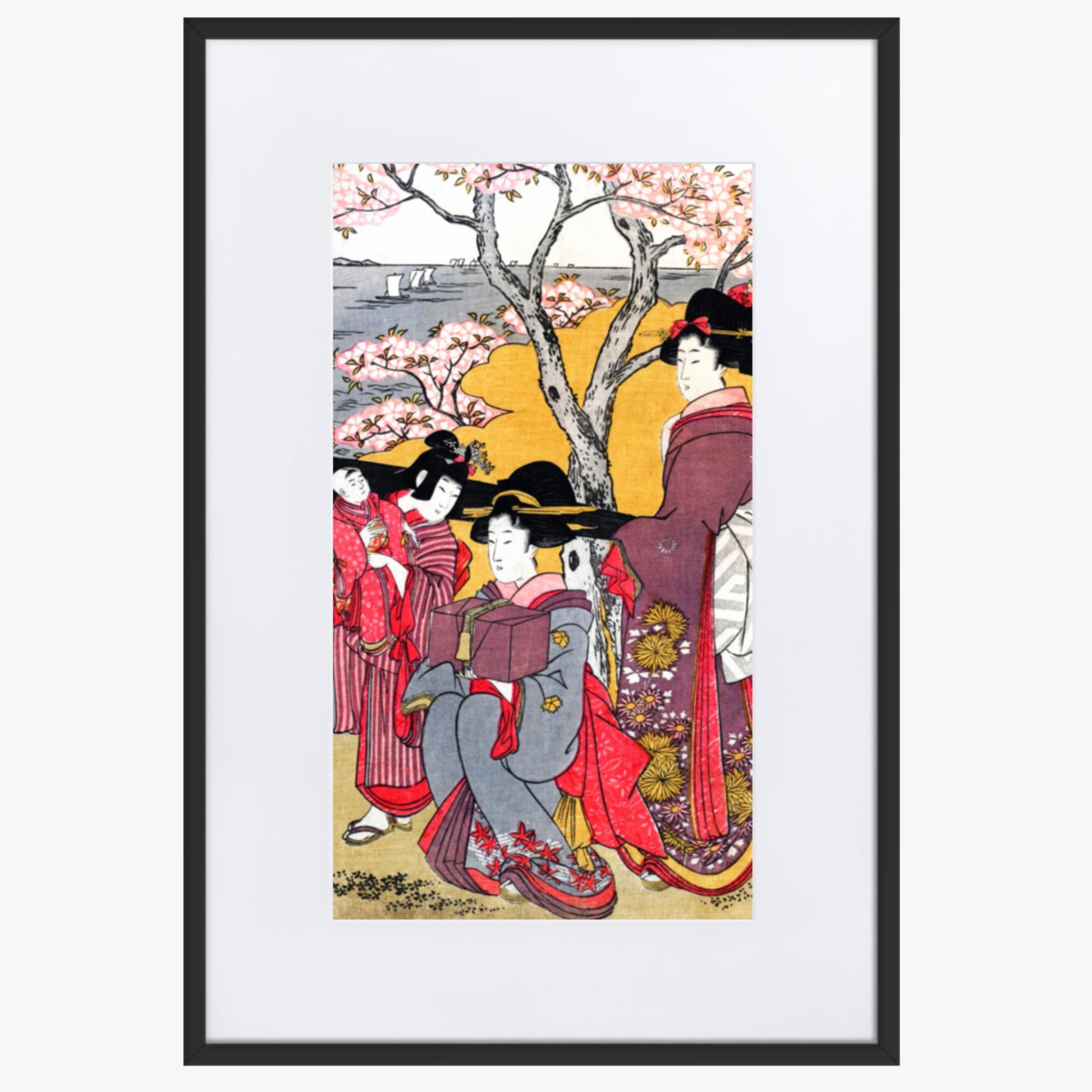 Kitagawa Utamaro - Cherry-viewing at Gotenyama 61x91 cm Poster With Black Frame