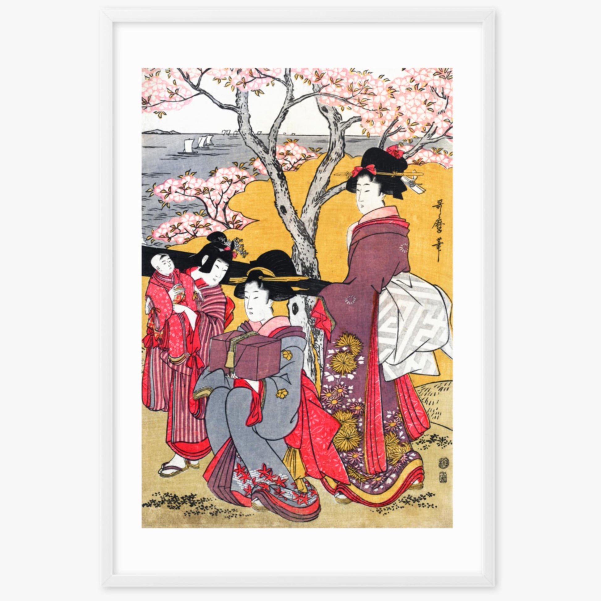 Kitagawa Utamaro - Cherry-viewing at Gotenyama 61x91 cm Poster With White Frame