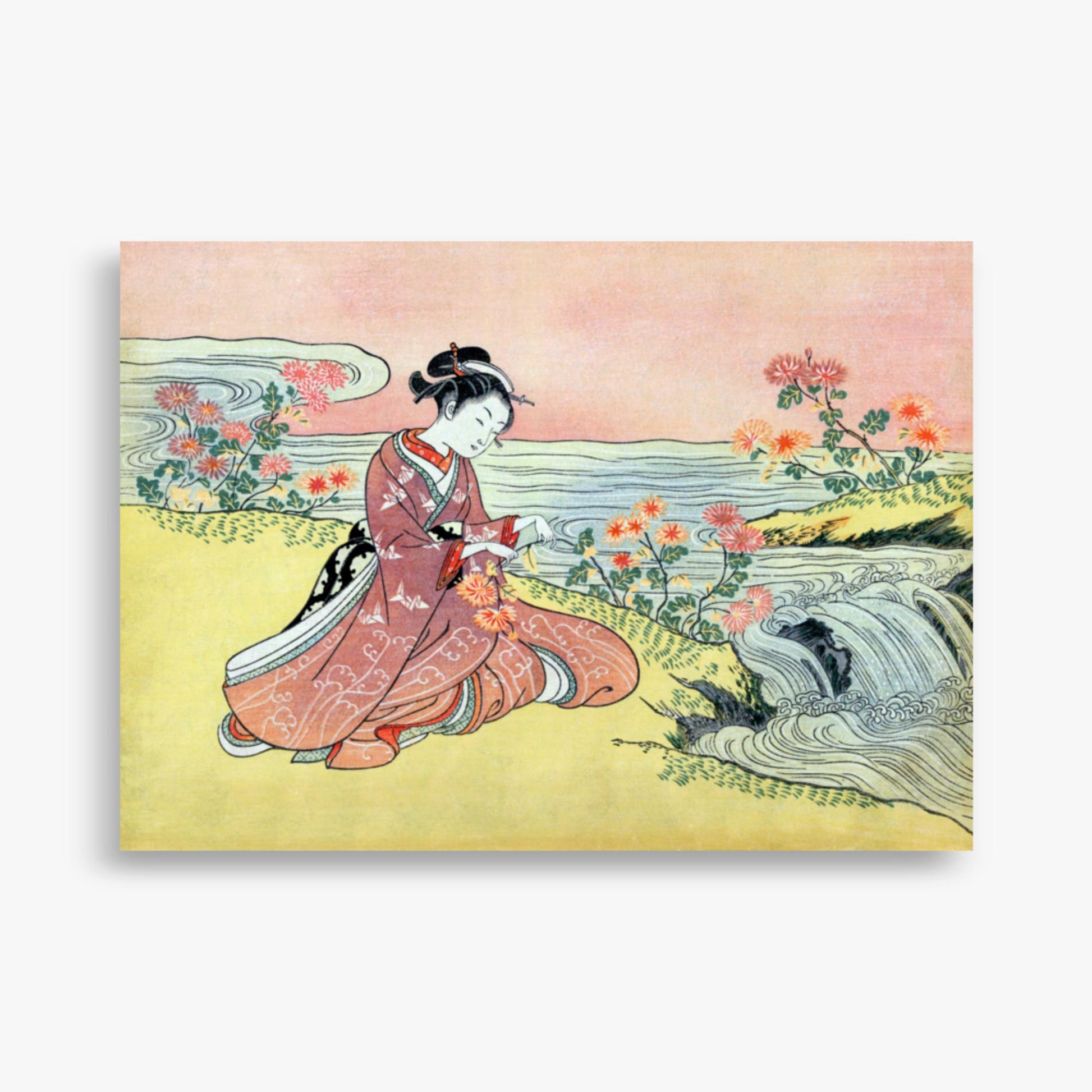 Suzuki Harunobu - Woman Picking Chrysanthemum 50x70 cm Poster