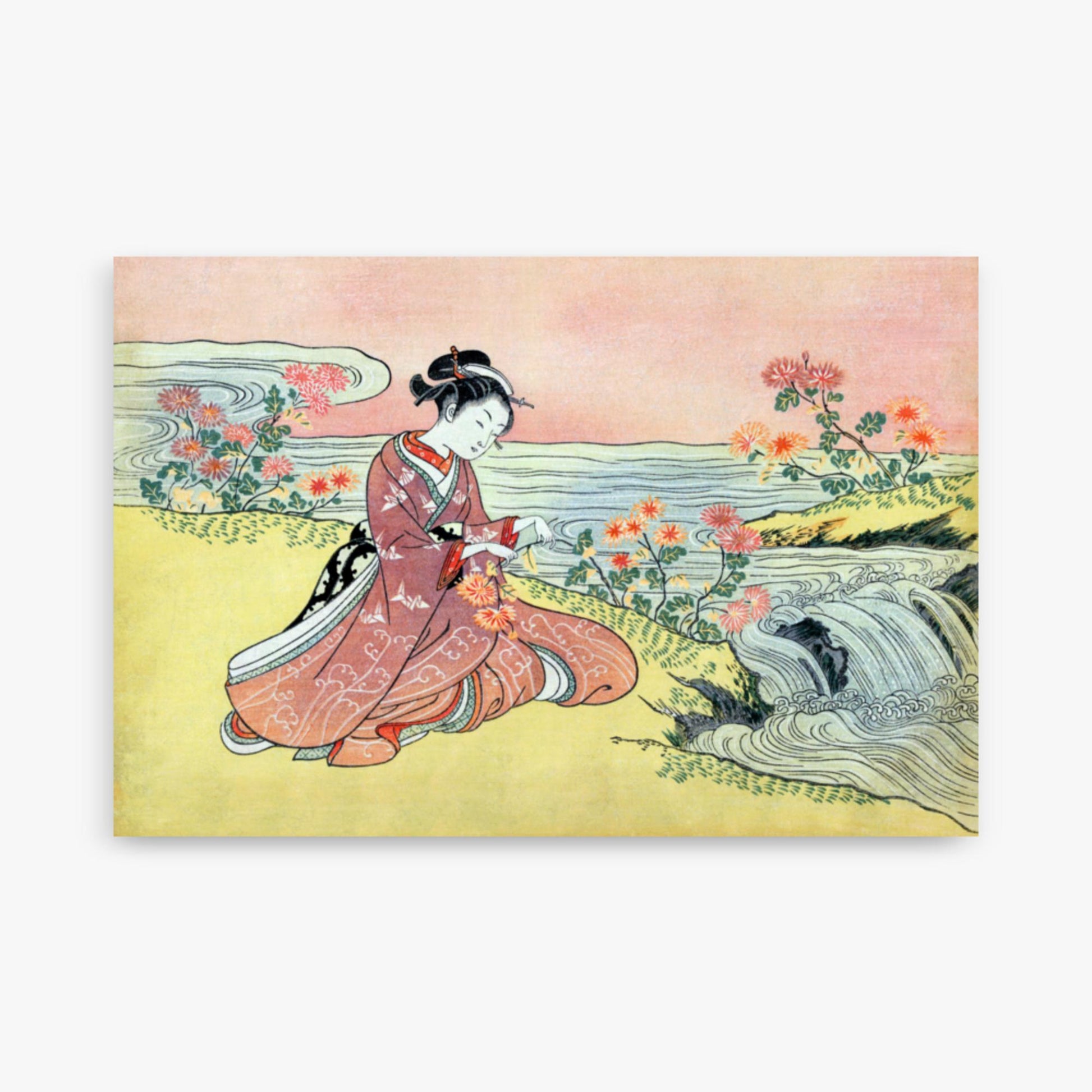 Suzuki Harunobu - Woman Picking Chrysanthemum 61x91 cm Poster