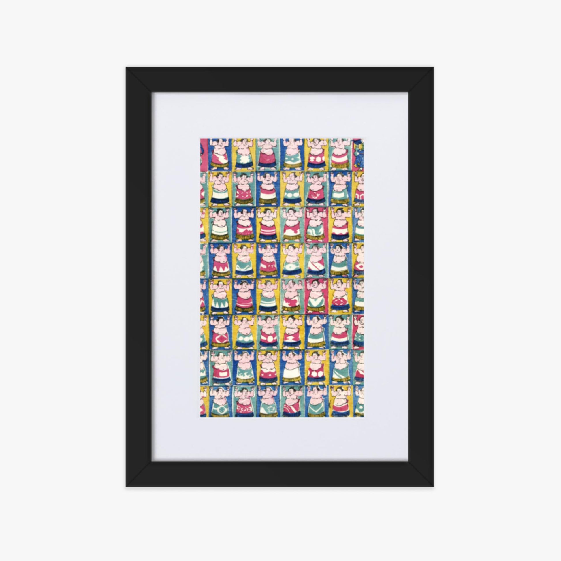 Utagawa Yoshikazu - Sumo Wrestlers 21x30 cm Poster With Black Frame