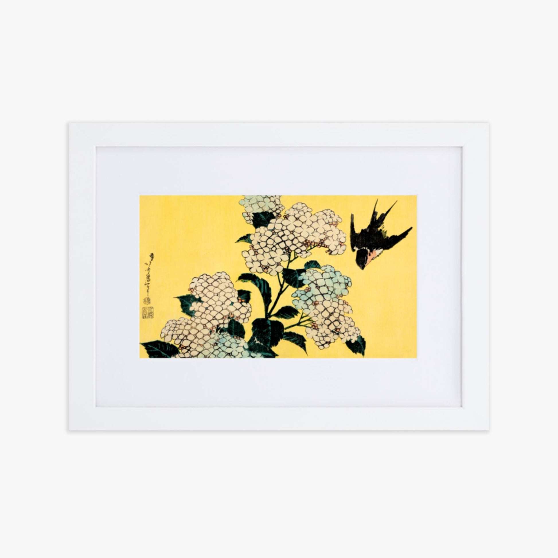 Katsushika Hokusai - Hydrangea and Swallow 21x30 cm Poster With White Frame