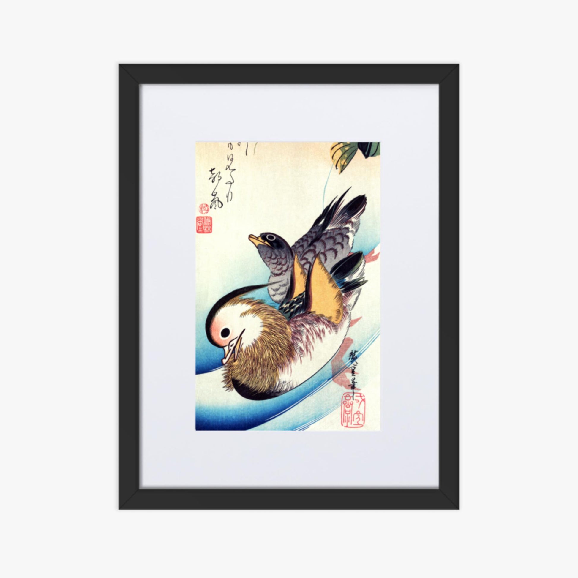 Utagawa Hiroshige - Two Mandarin Ducks 30x40 cm Poster With Black Frame