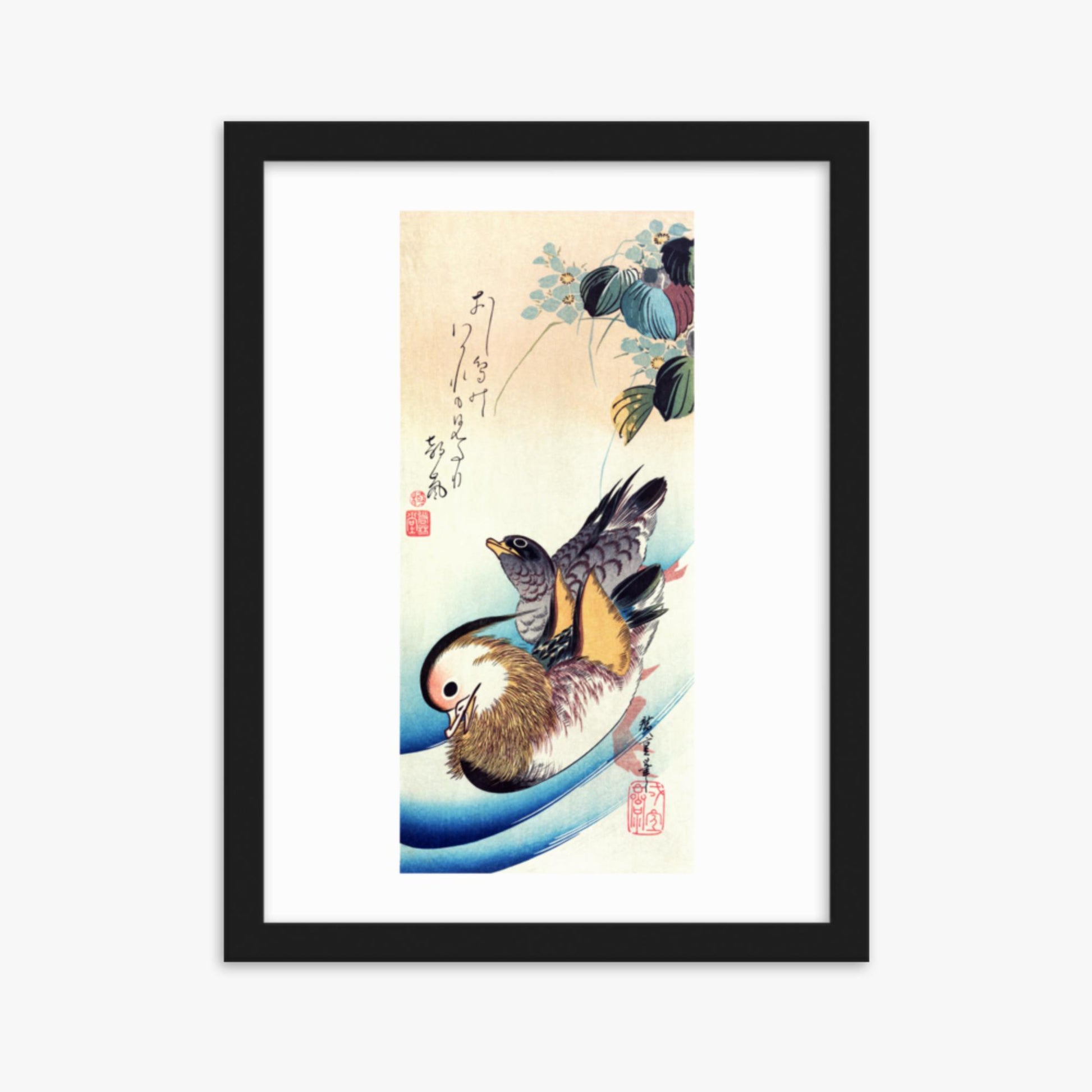 Utagawa Hiroshige - Two Mandarin Ducks 30x40 cm Poster With Black Frame