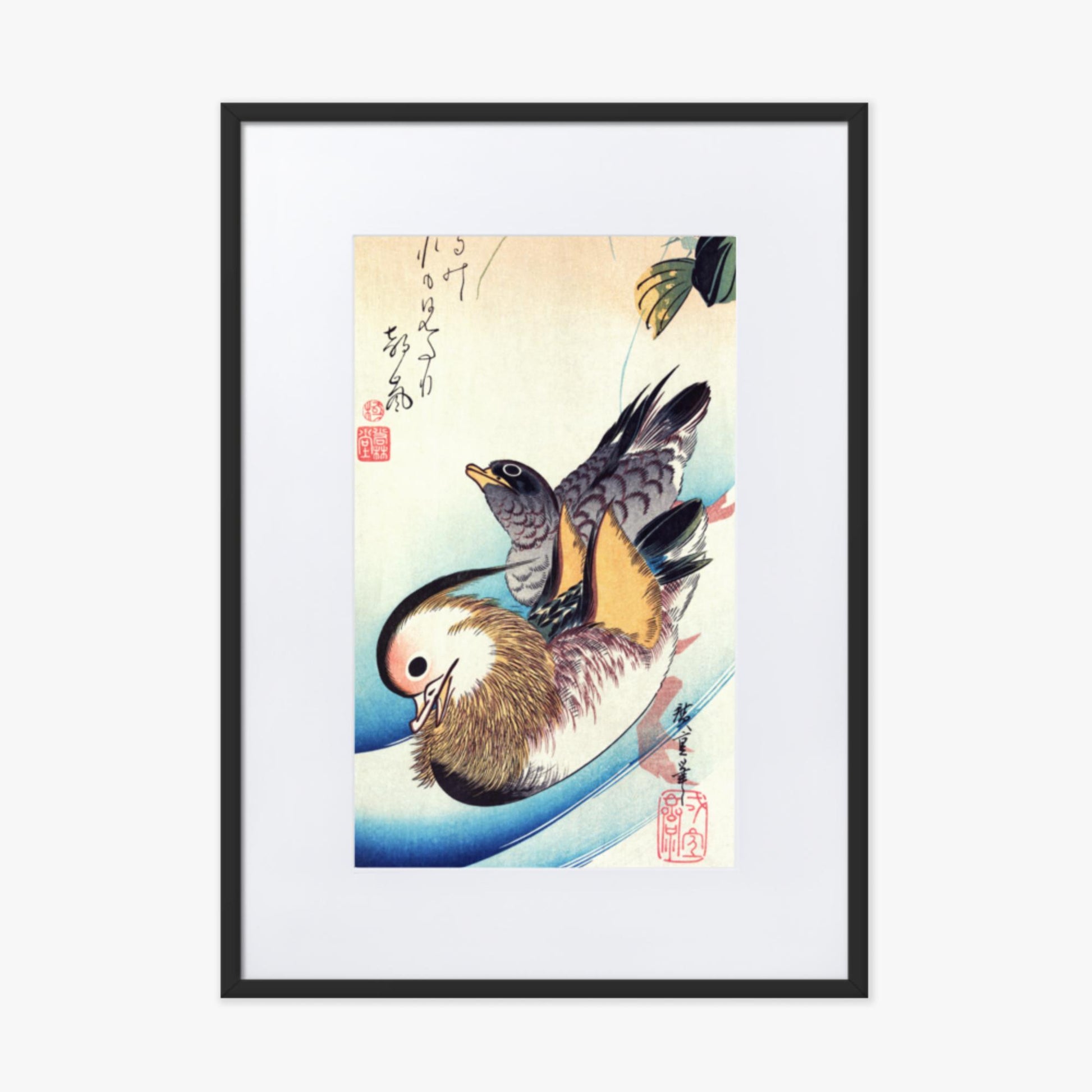 Utagawa Hiroshige - Two Mandarin Ducks 50x70 cm Poster With Black Frame