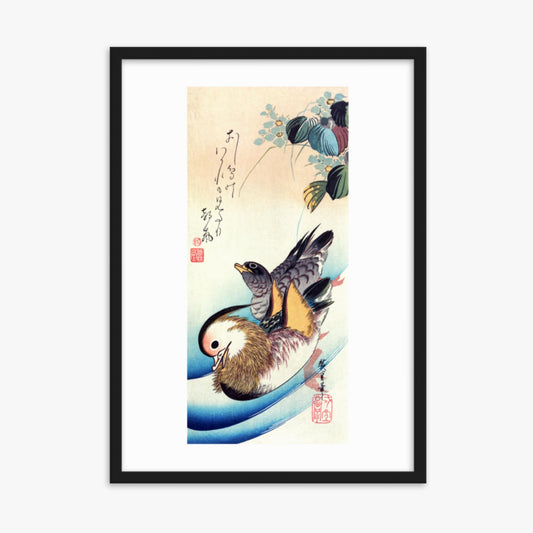 Utagawa Hiroshige - Two Mandarin Ducks 50x70 cm Poster With Black Frame