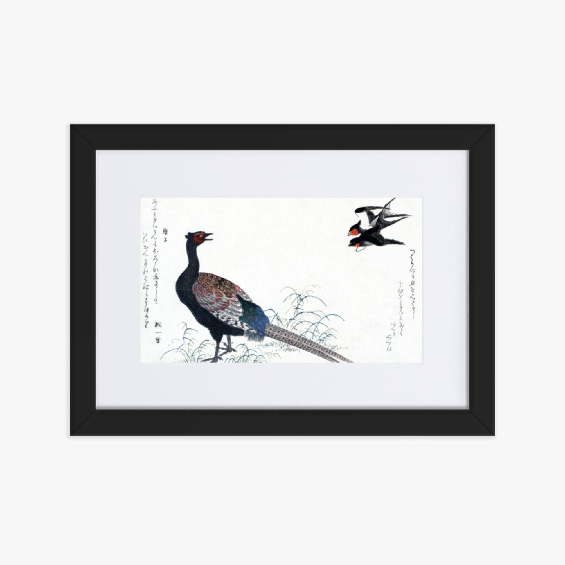 Utamaro Kitagawa - Swallows and Pheasant 21x30 cm Poster With Black Frame