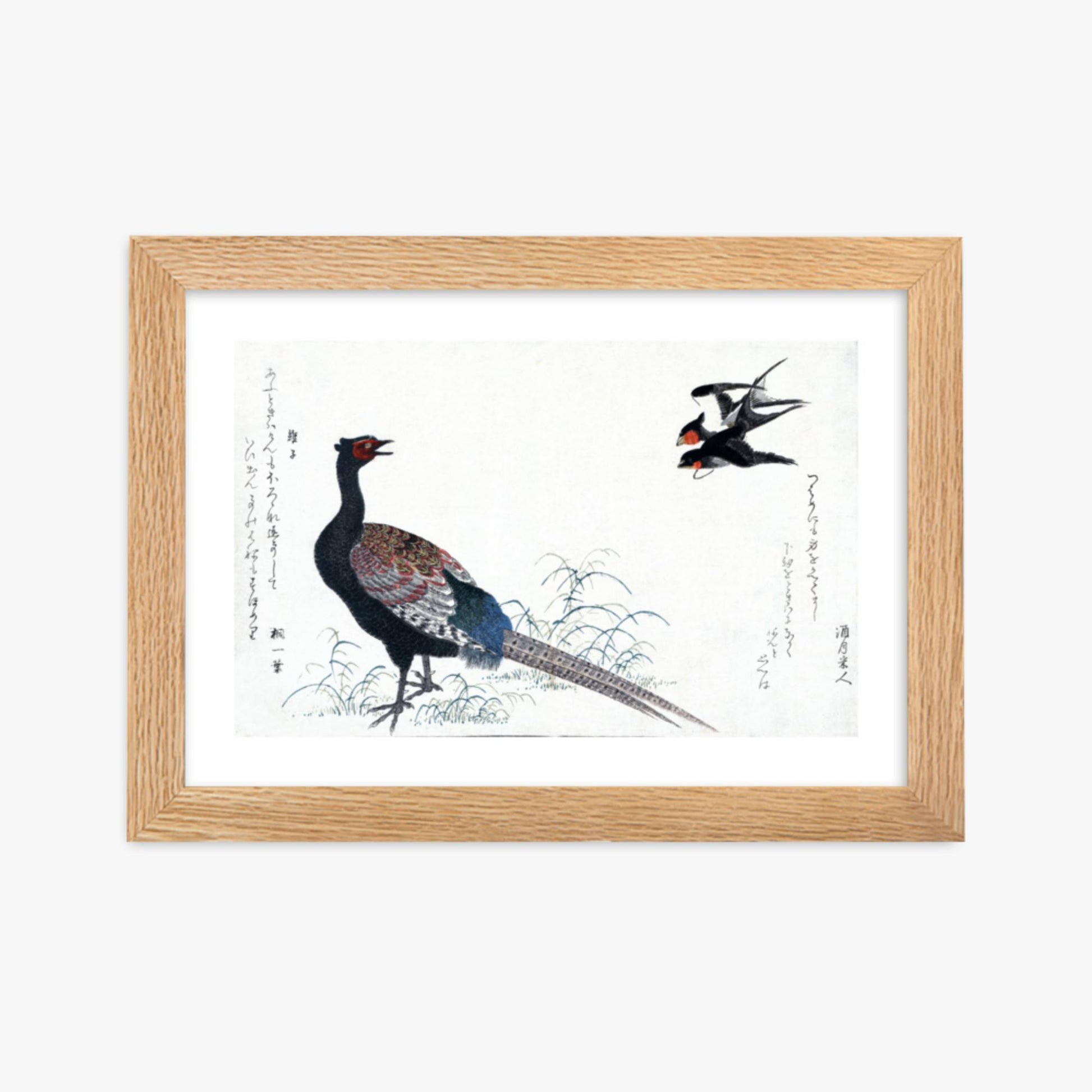 Utamaro Kitagawa - Swallows and Pheasant 21x30 cm Poster With Oak Frame