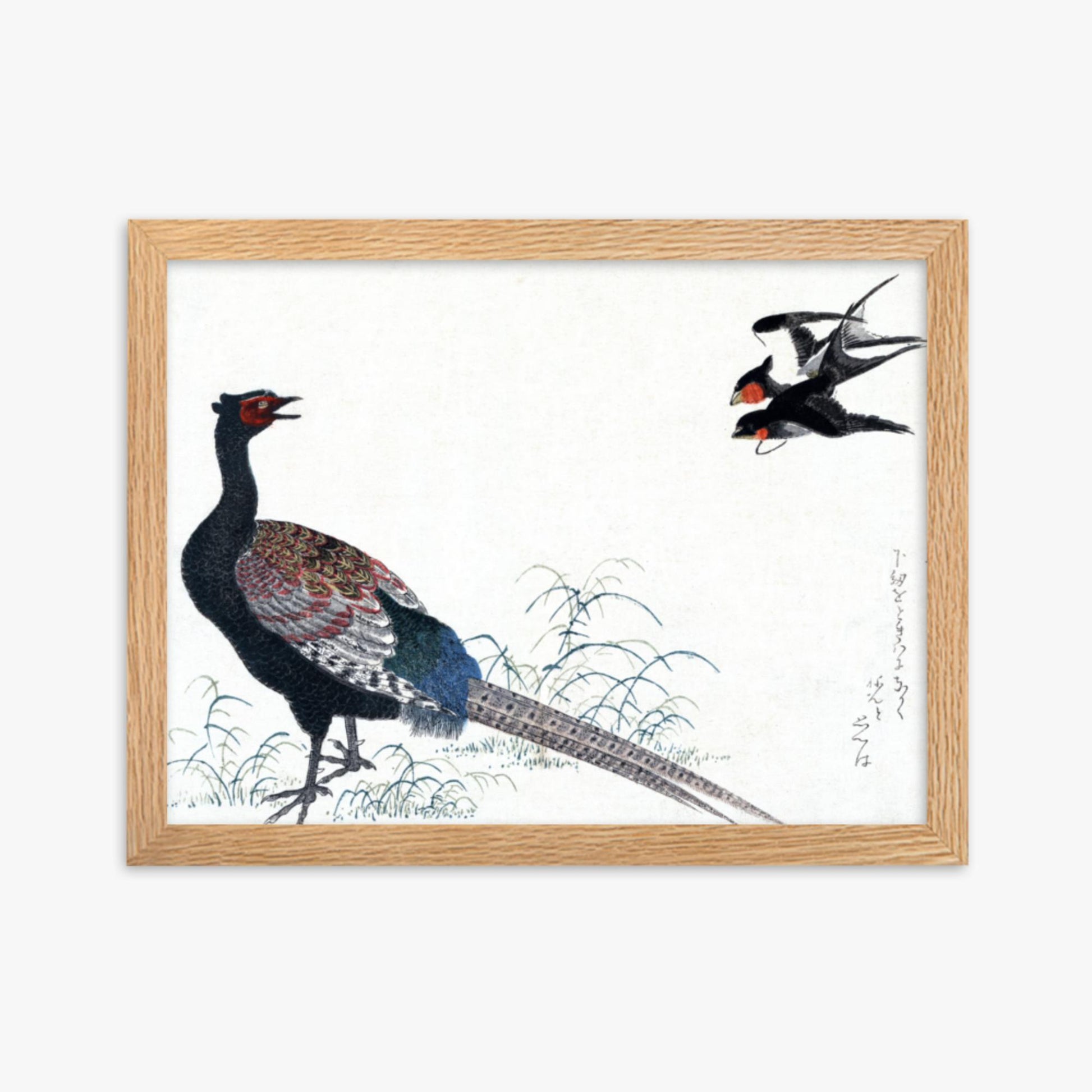 Utamaro Kitagawa - Swallows and Pheasant 30x40 cm Poster With Oak Frame