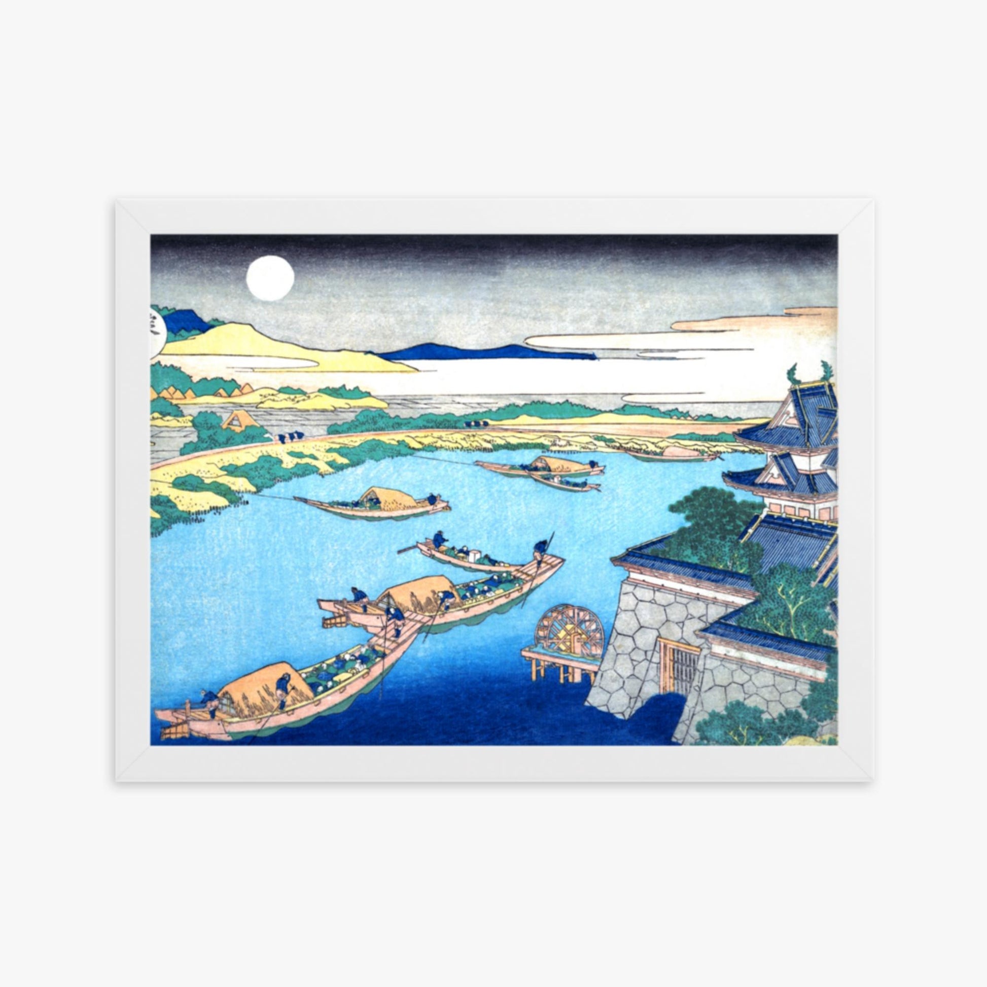 Katsushika Hokusai - Moonlight on the Yodo River 30x40 cm Poster With White Frame