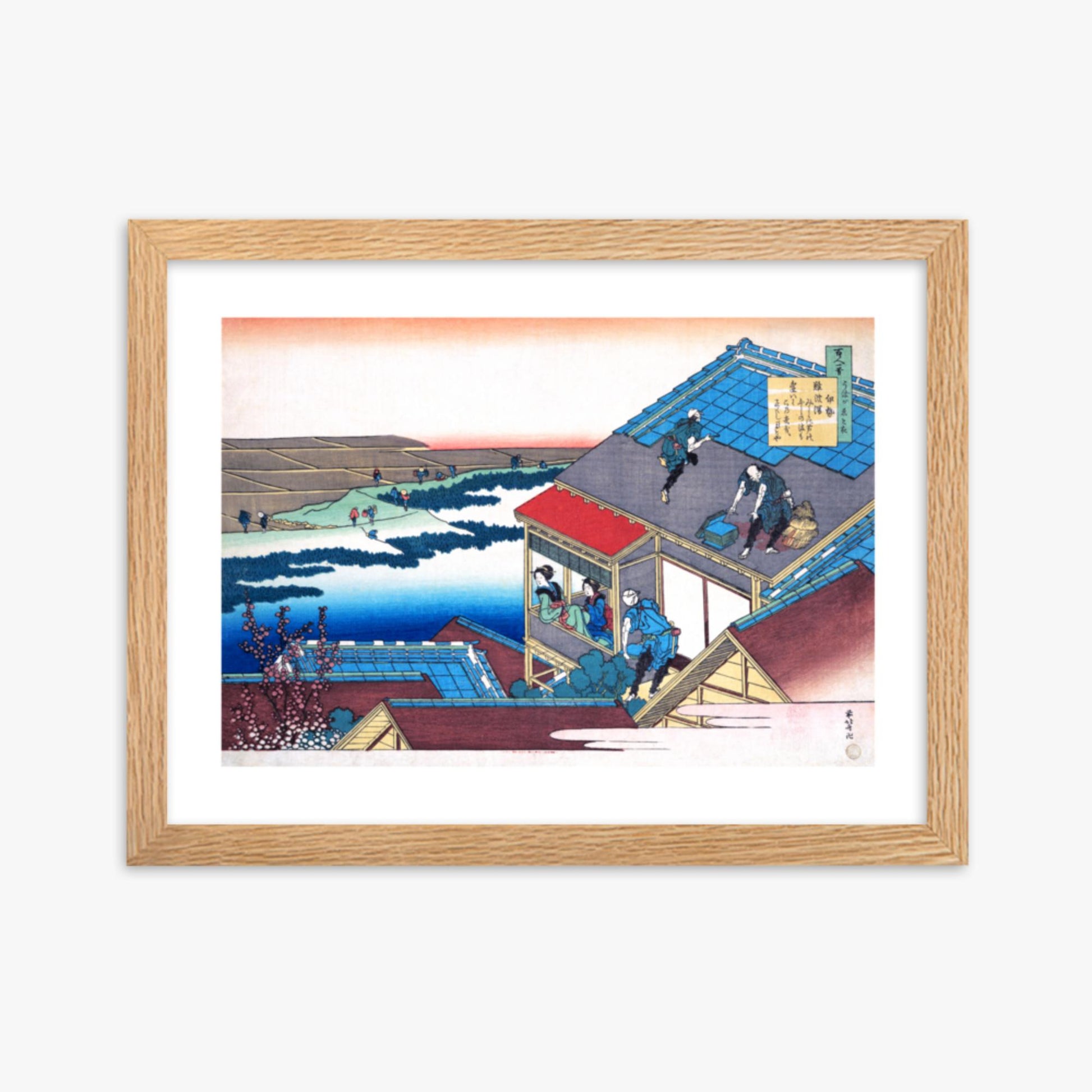 Katsushika Hokusai - Poem by Lady Ise 30x40 cm Poster With Oak Frame