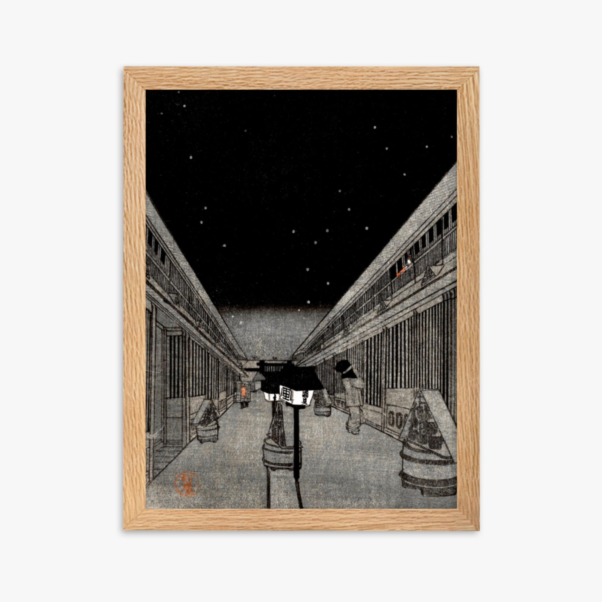 Utagawa Kunisada II - Main Street of the Yoshiwara on a Starlight Night 30x40 cm Poster With Oak Frame