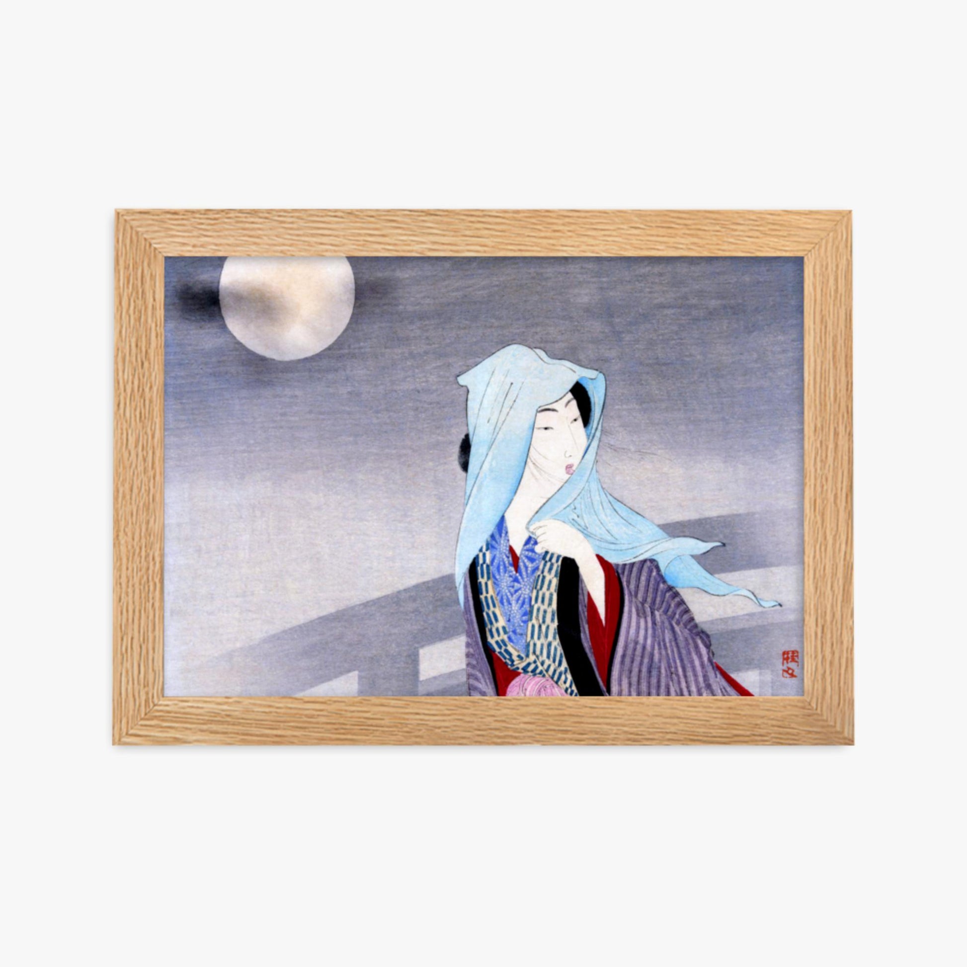 Takeuchi Keishu - Full Moon 21x30 cm Poster With Oak Frame