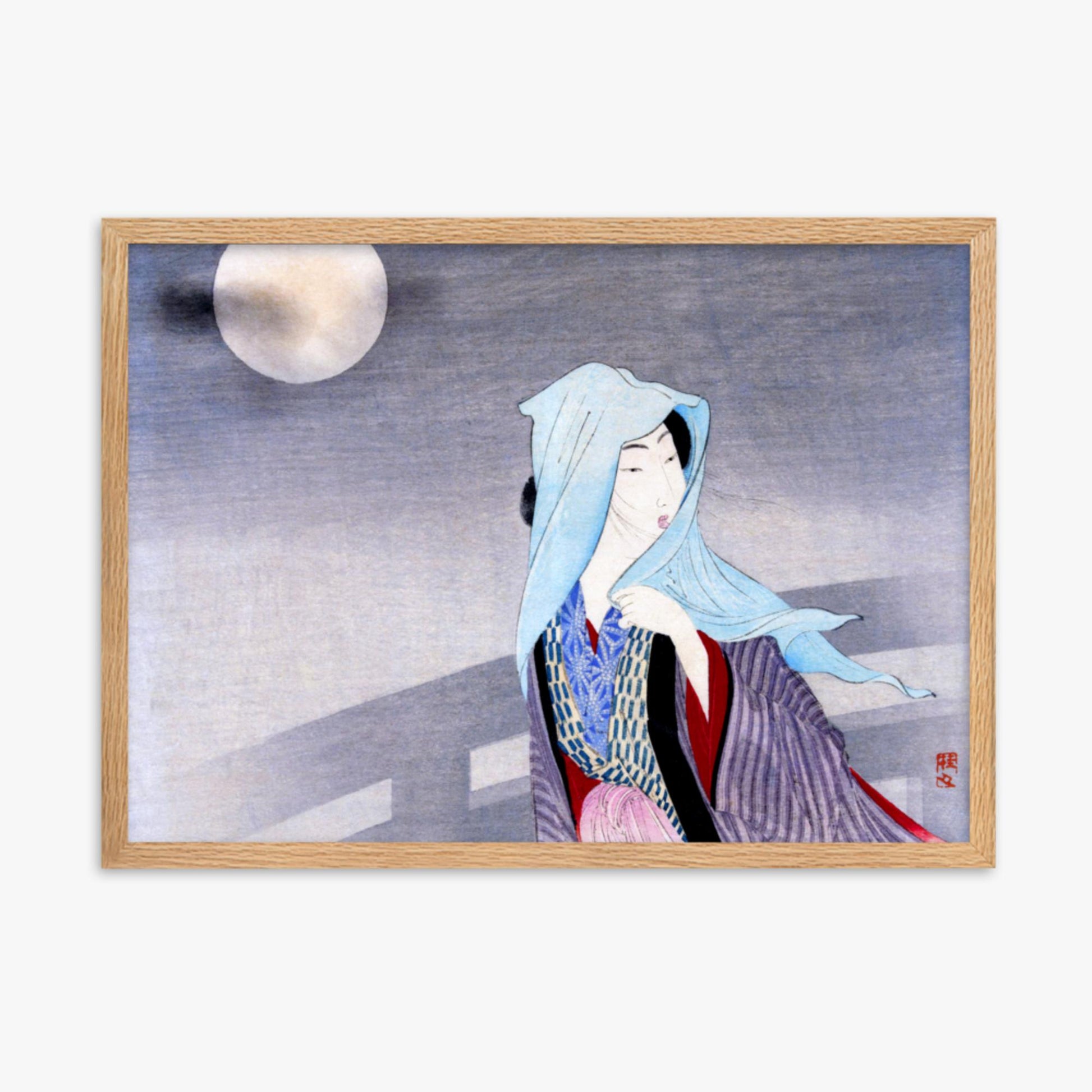 Takeuchi Keishu - Full Moon 50x70 cm Poster With Oak Frame