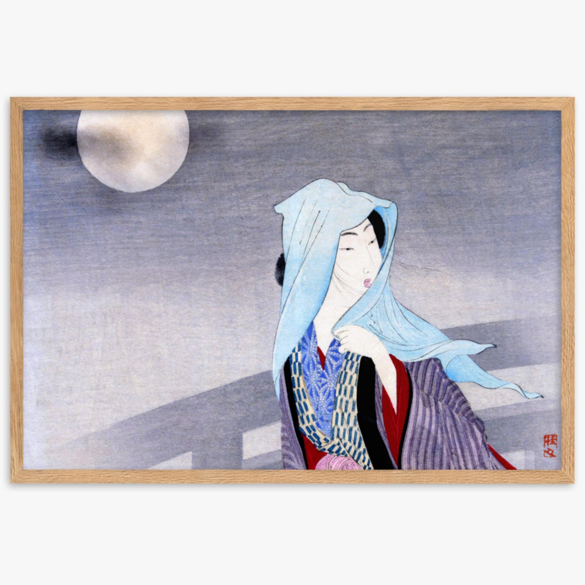 Takeuchi Keishu - Full Moon 61x91 cm Poster With Oak Frame