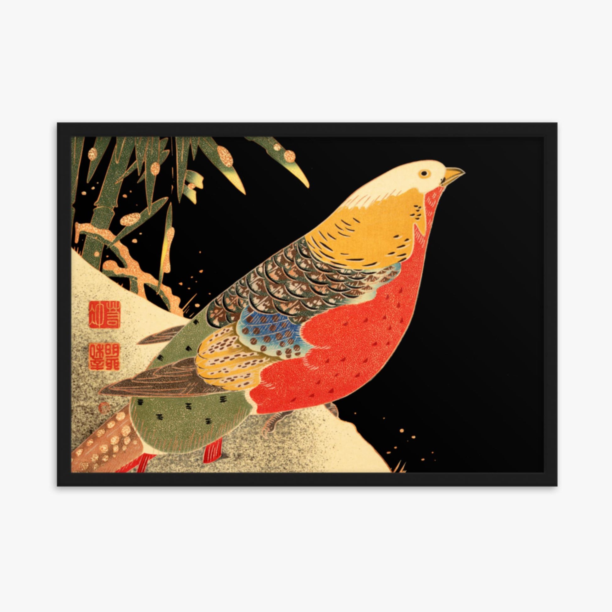 Ito Jakuchu - Golden Pheasant in the Snow 50x70 cm Poster With Black Frame