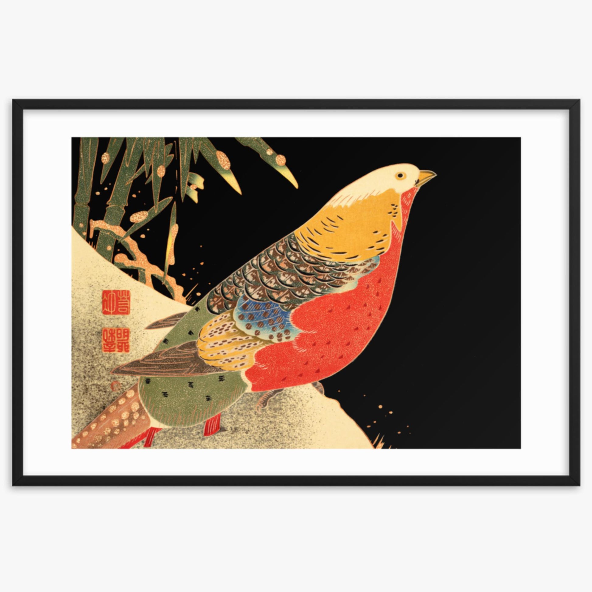 Ito Jakuchu - Golden Pheasant in the Snow 61x91 cm Poster With Black Frame