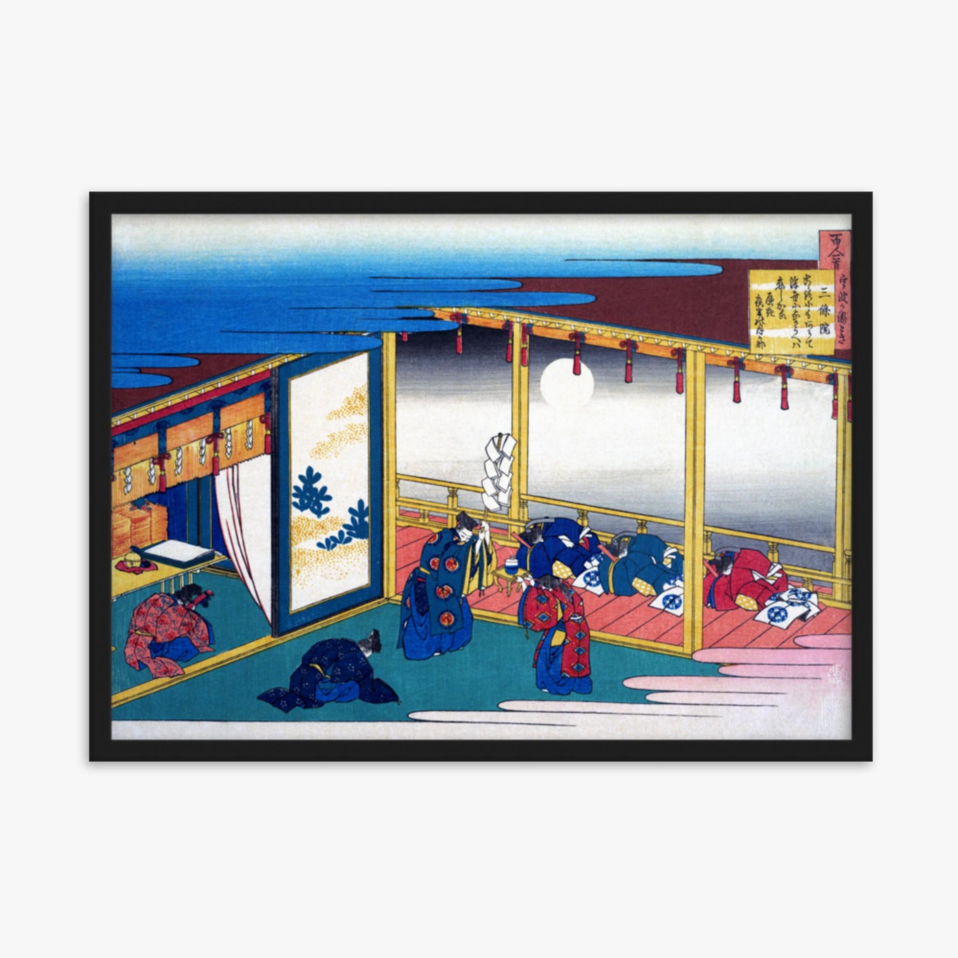 Katsushika Hokusai - Poem by Sanjō-in 50x70 cm Poster With Black Frame