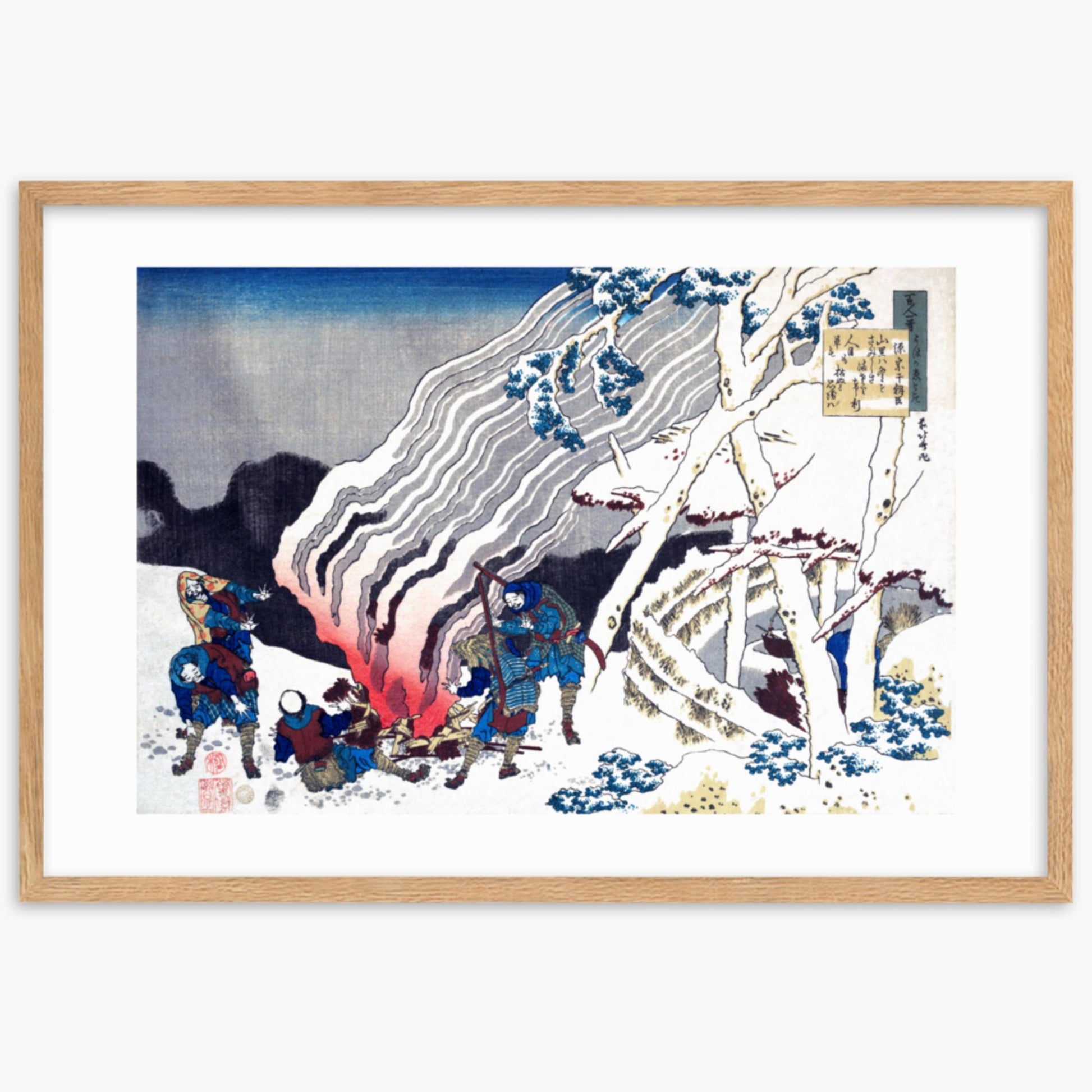 Katsushika Hokusai - Poem by Minamoto no Muneyuki Ason 61x91 cm Poster With Oak Frame