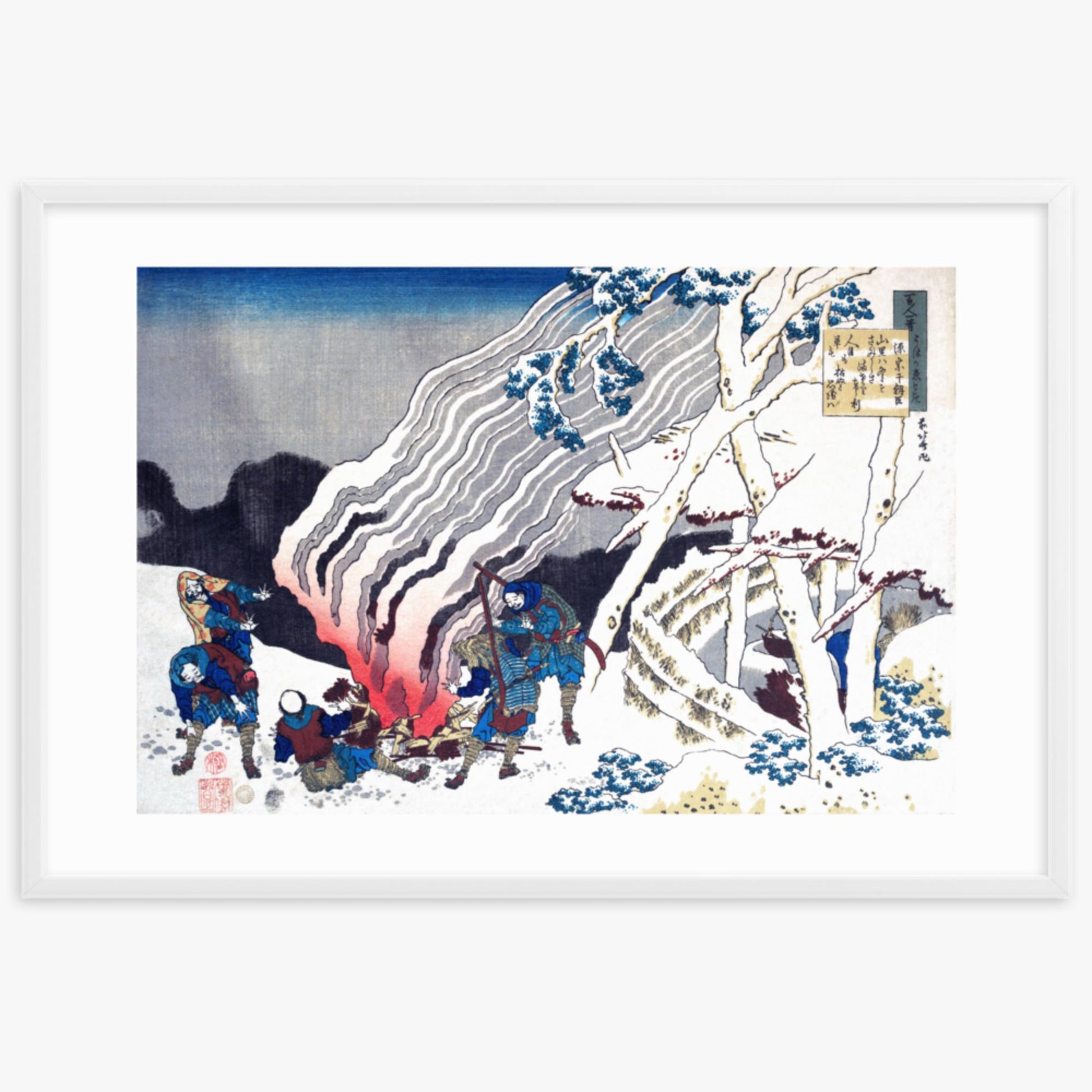 Katsushika Hokusai - Poem by Minamoto no Muneyuki Ason 61x91 cm Poster With White Frame