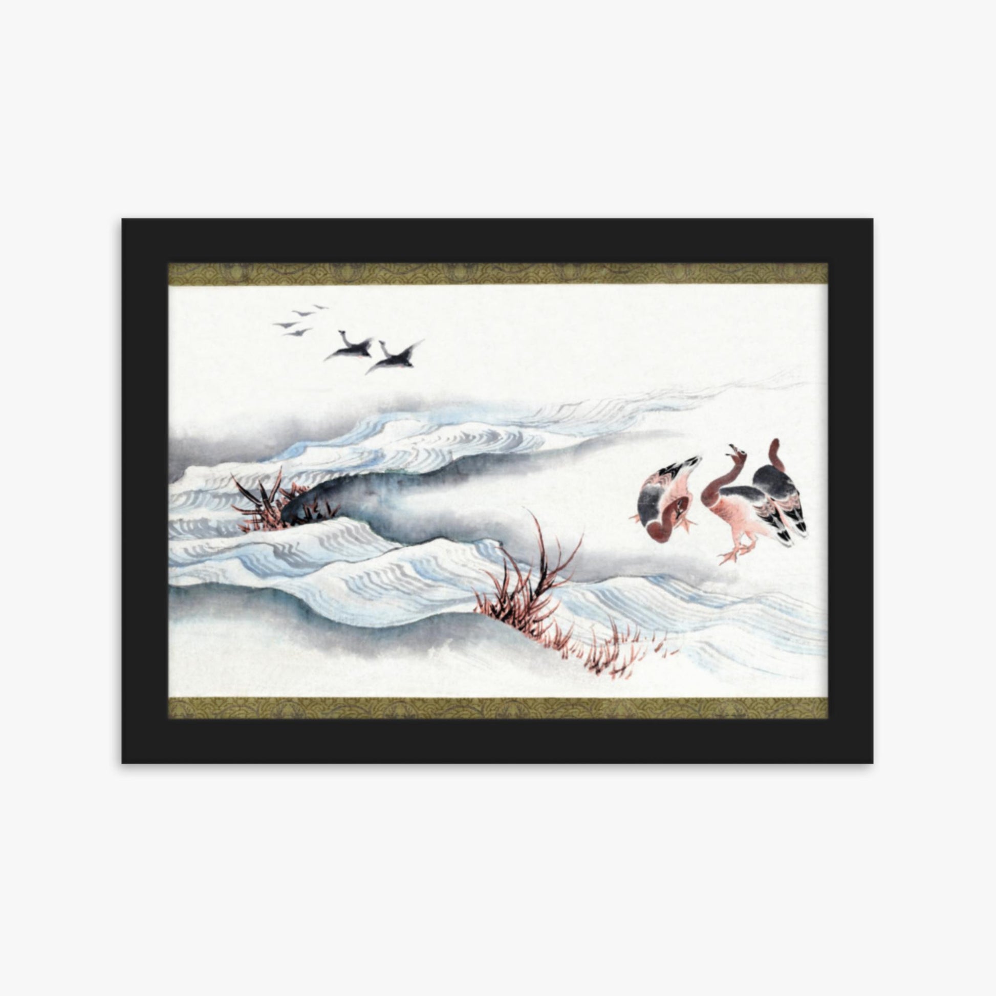 Katsushika Hokusai - Wild Geese and Water 21x30 cm Poster With Black Frame