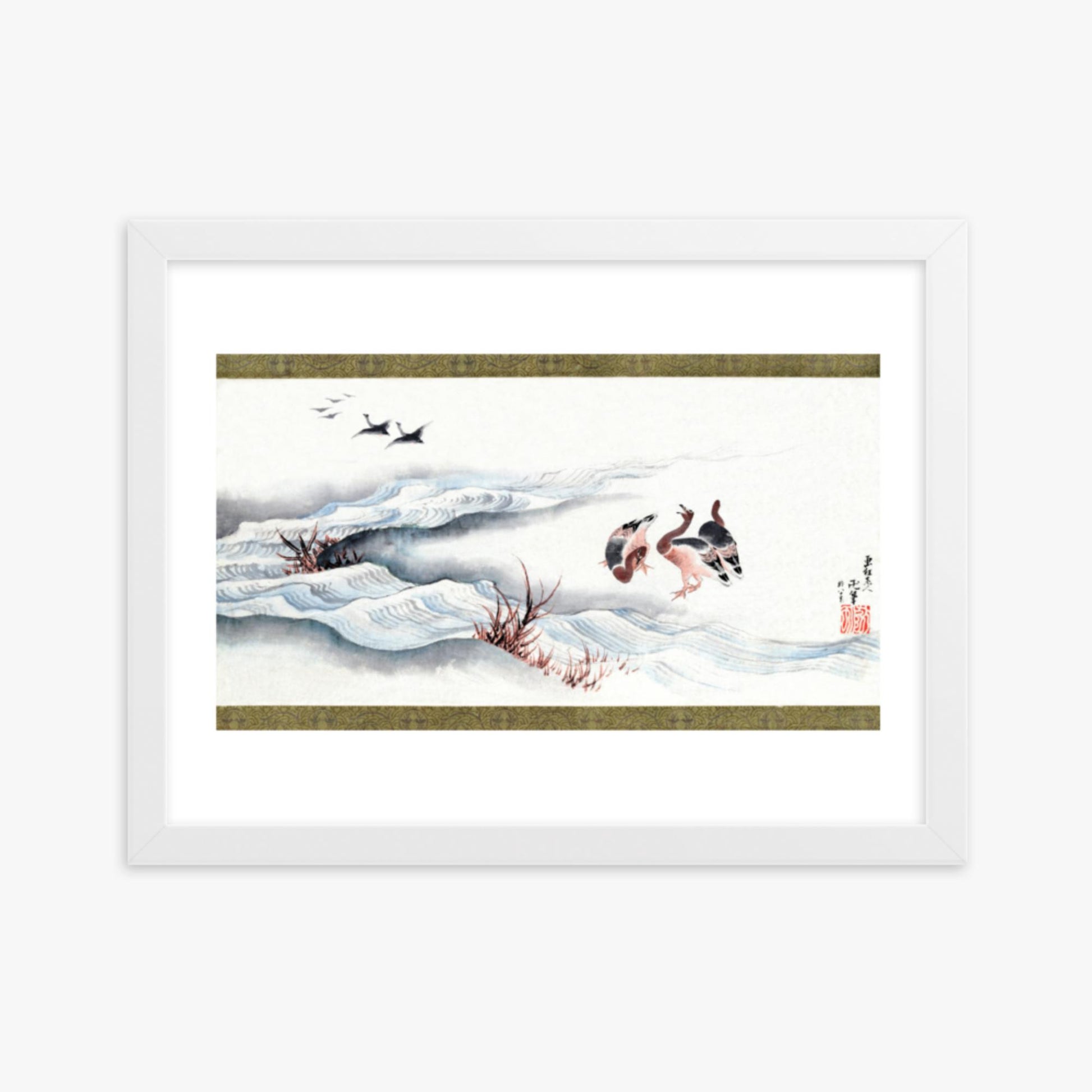 Katsushika Hokusai - Wild Geese and Water 30x40 cm Poster With White Frame