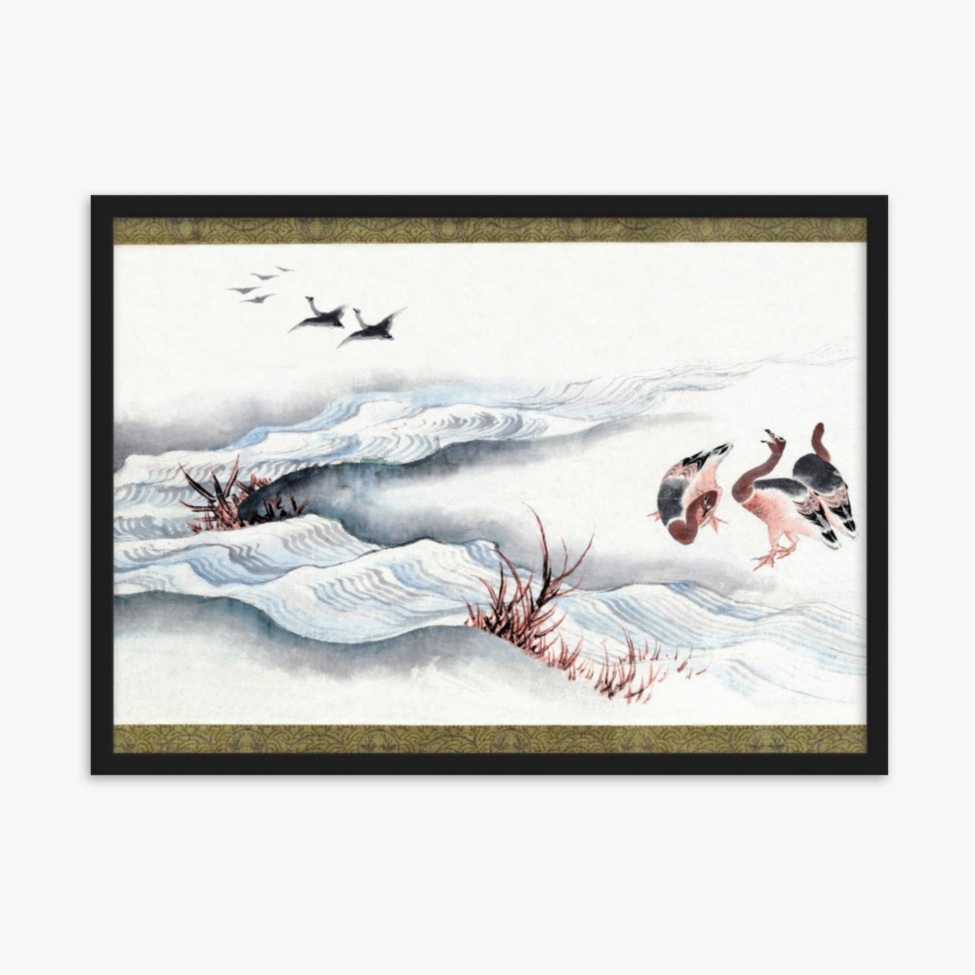 Katsushika Hokusai - Wild Geese and Water 50x70 cm Poster With Black Frame