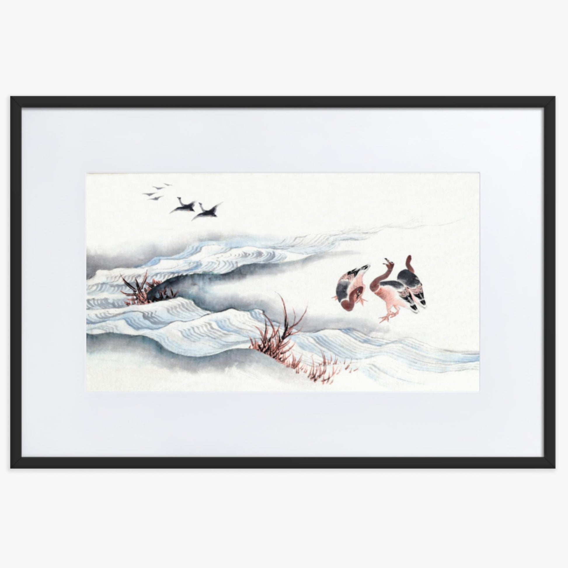 Katsushika Hokusai - Wild Geese and Water 61x91 cm Poster With Black Frame