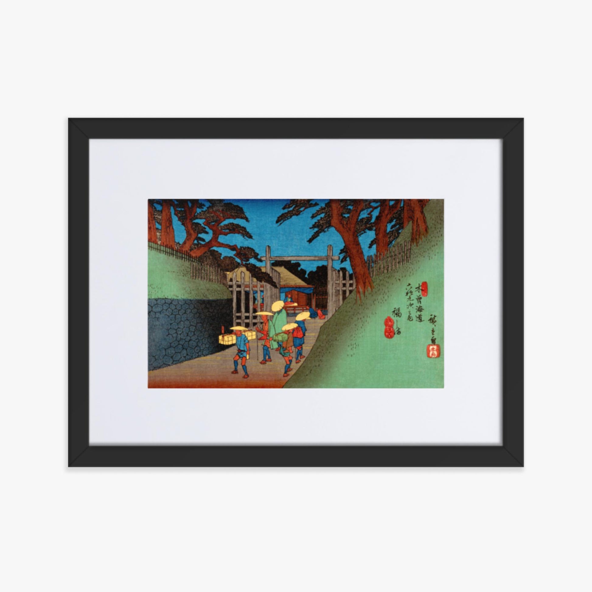 Utagawa Hiroshige - Fukushima Station 30x40 cm Poster With Black Frame