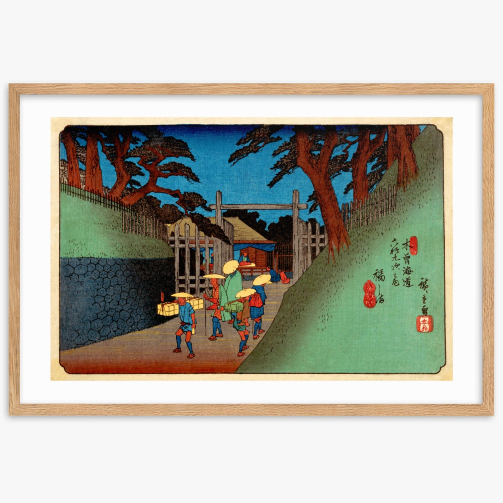 Utagawa Hiroshige - Fukushima Station 61x91 cm Poster With Oak Frame