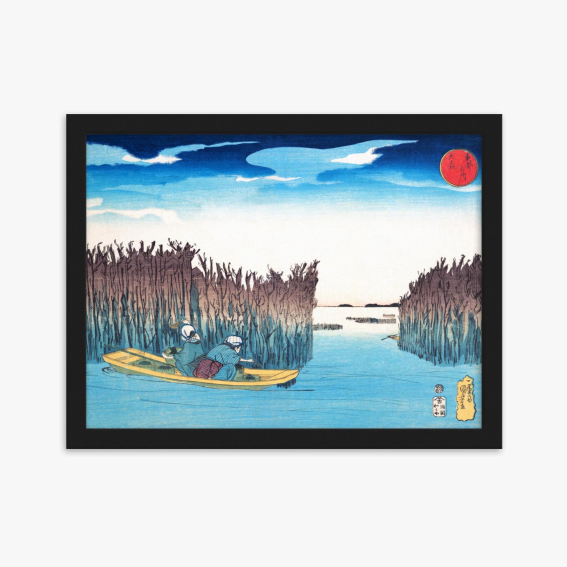 Utagawa Kuniyoshi - Seaweed Gatherers at Omori 30x40 cm Poster With Black Frame