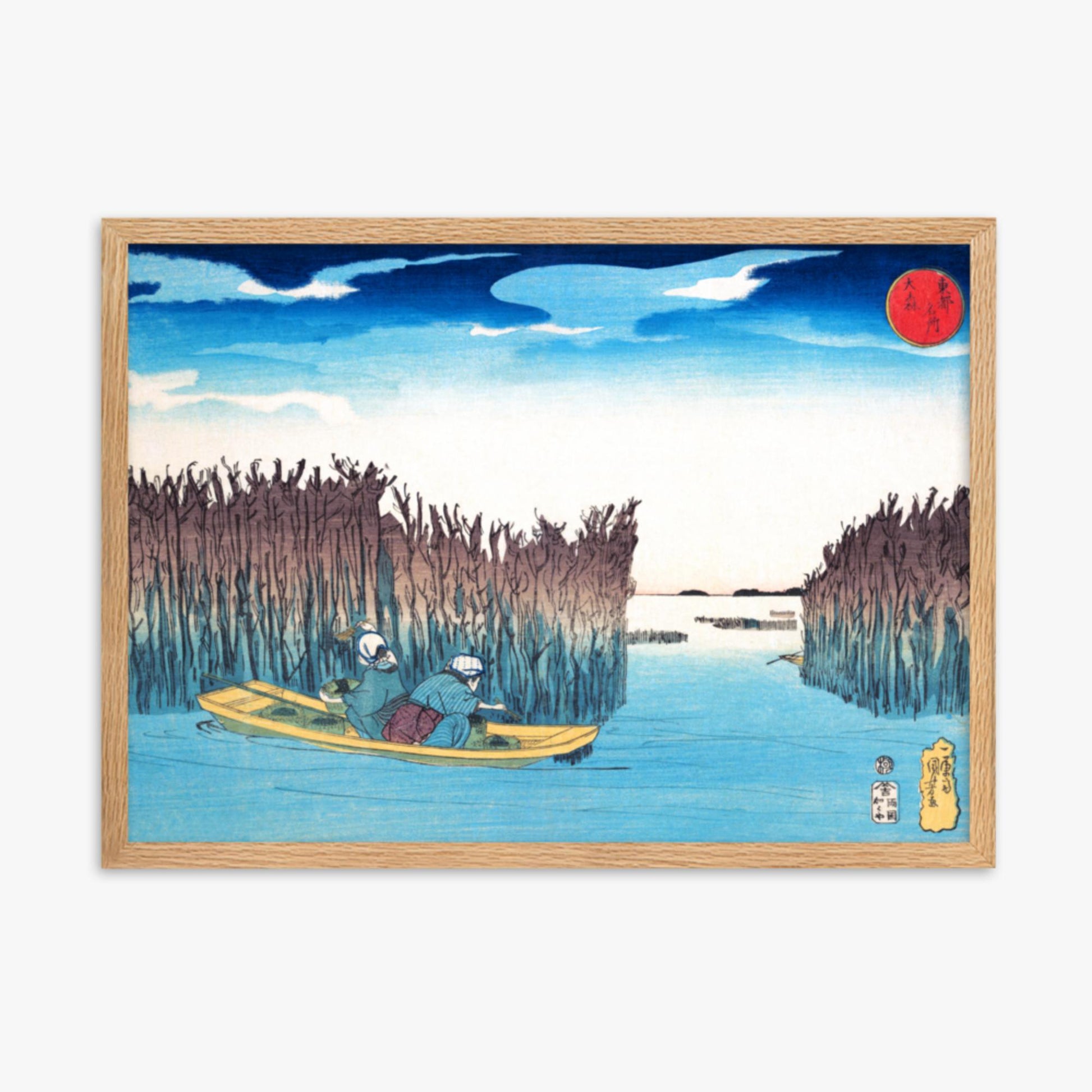 Utagawa Kuniyoshi - Seaweed Gatherers at Omori 50x70 cm Poster With Oak Frame