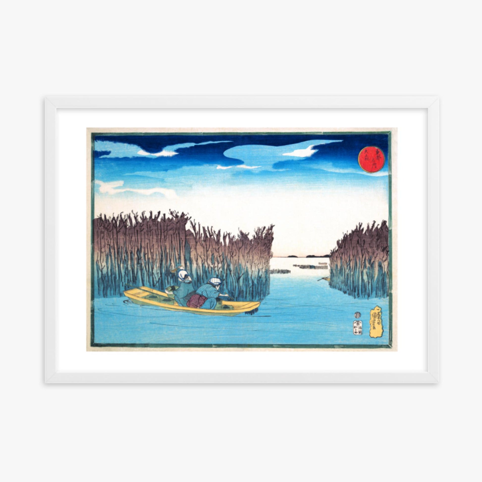 Utagawa Kuniyoshi - Seaweed Gatherers at Omori 50x70 cm Poster With White Frame