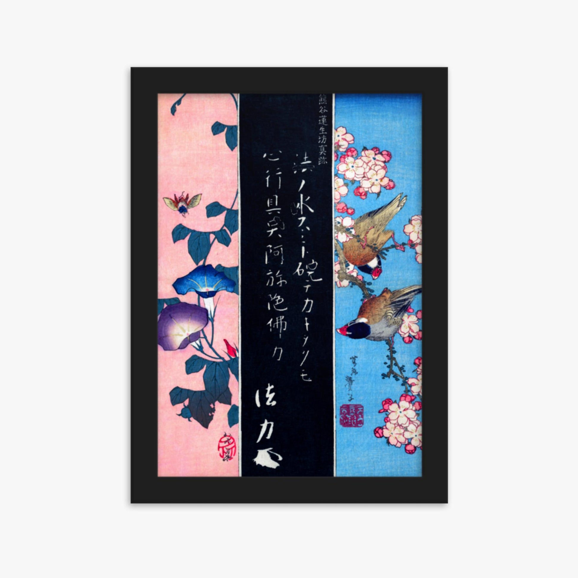 Katsushika Hokusai - Bird-and-Flower Paintings 21x30 cm Poster With Black Frame