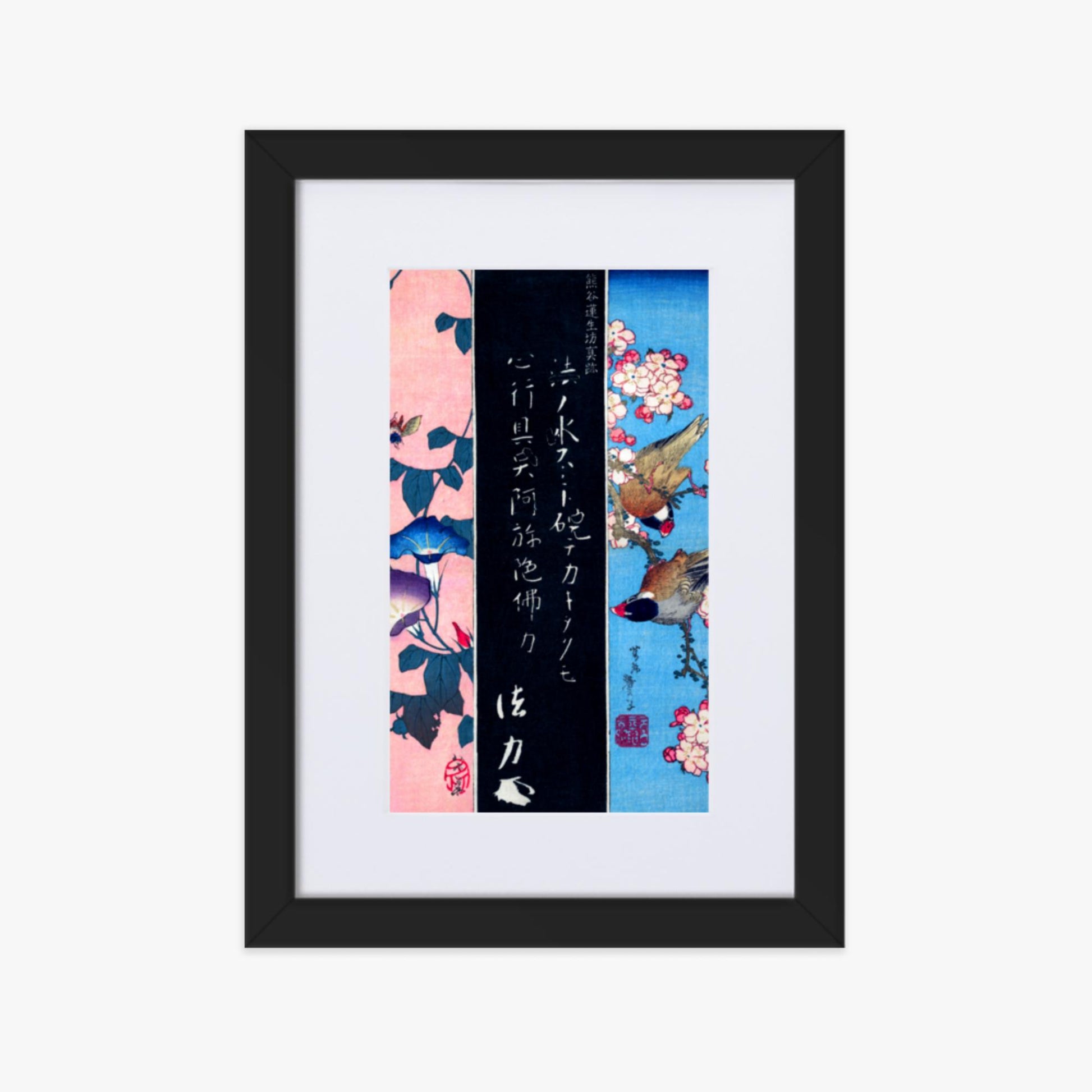 Katsushika Hokusai - Bird-and-Flower Paintings 21x30 cm Poster With Black Frame