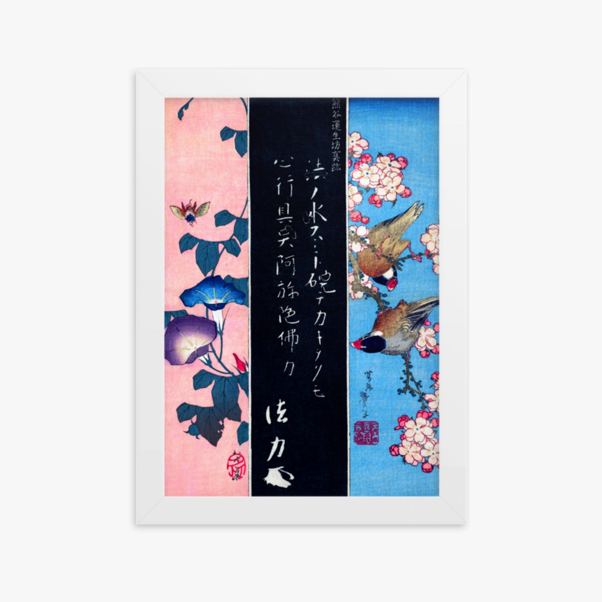 Katsushika Hokusai - Bird-and-Flower Paintings 21x30 cm Poster With White Frame