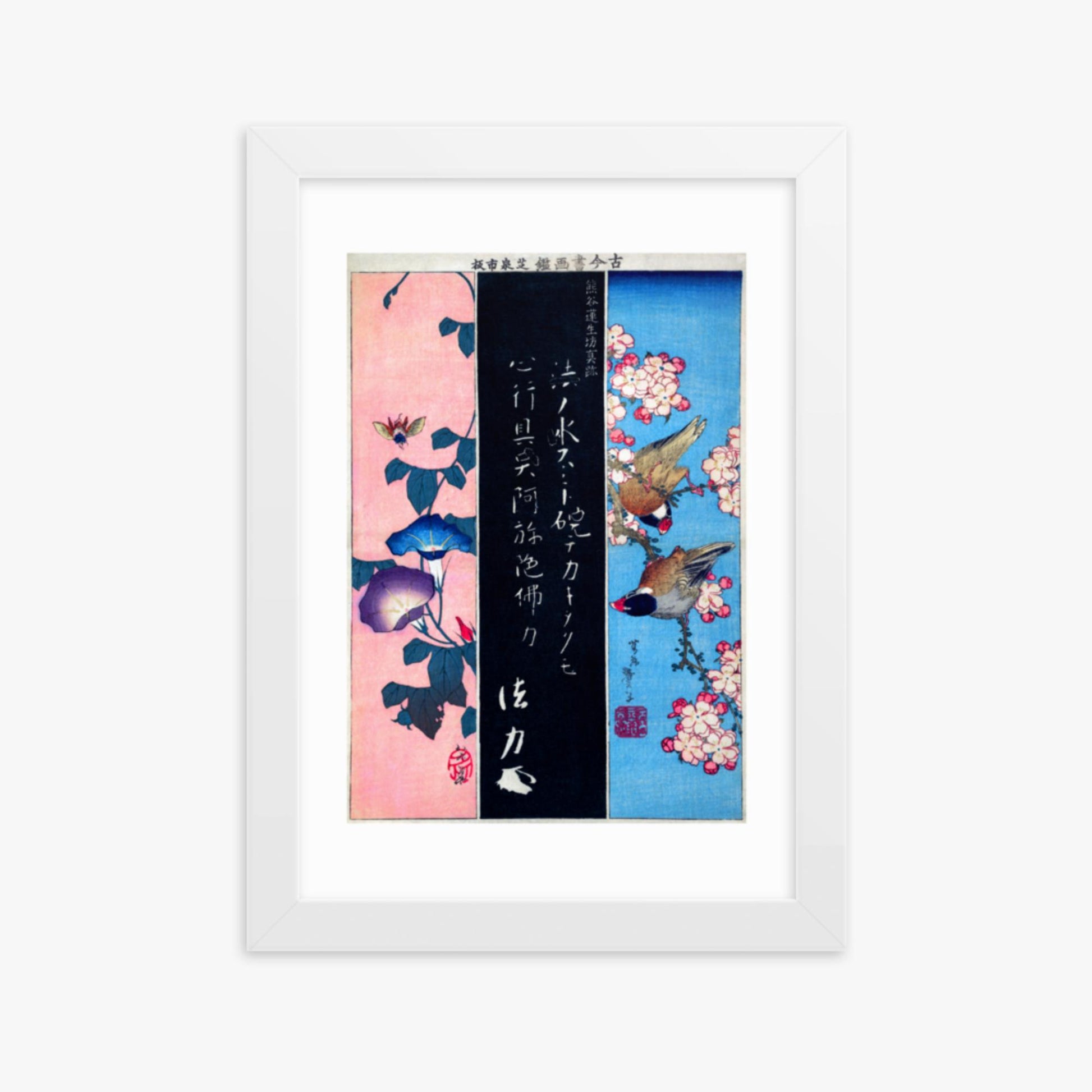 Katsushika Hokusai - Bird-and-Flower Paintings 21x30 cm Poster With White Frame