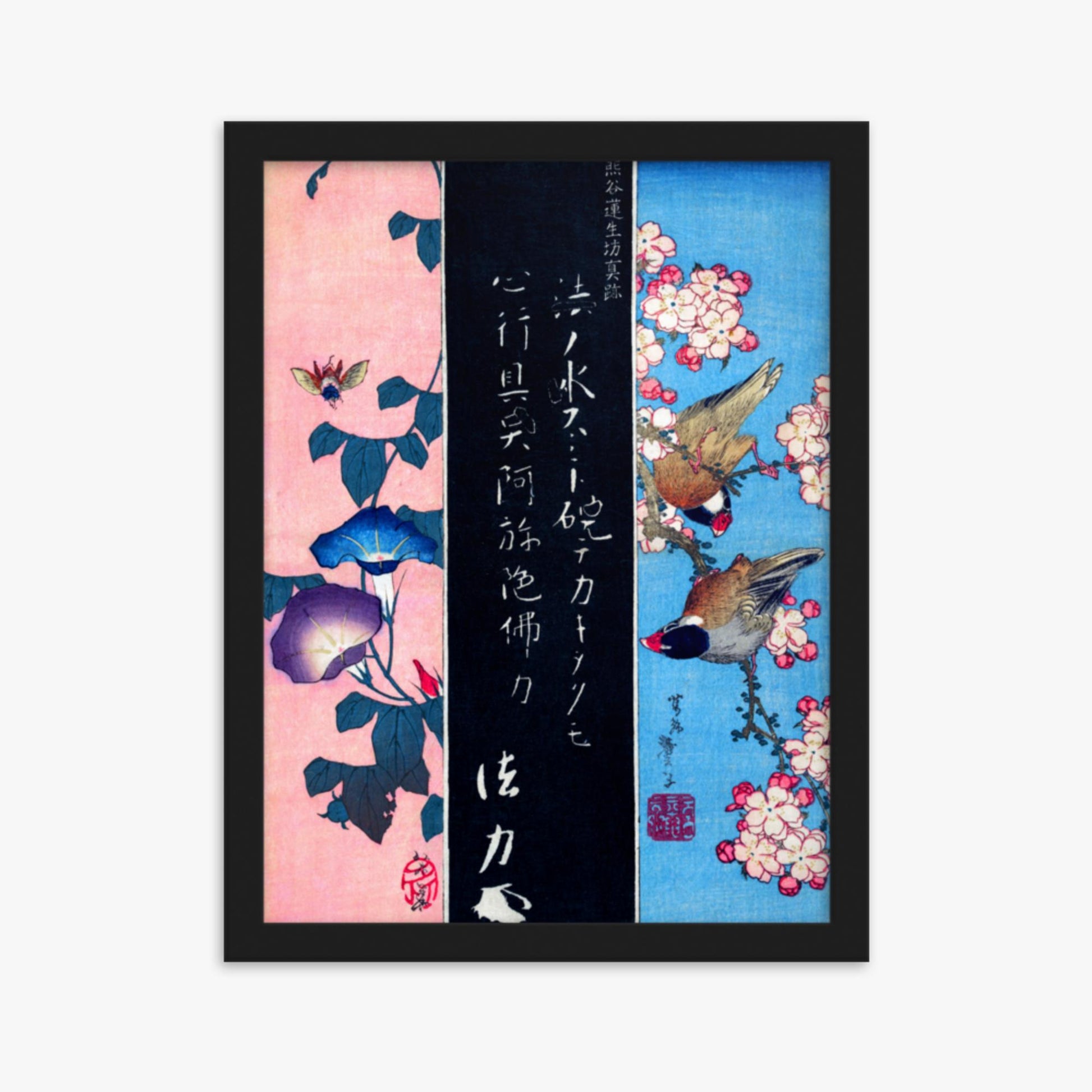 Katsushika Hokusai - Bird-and-Flower Paintings 30x40 cm Poster With Black Frame