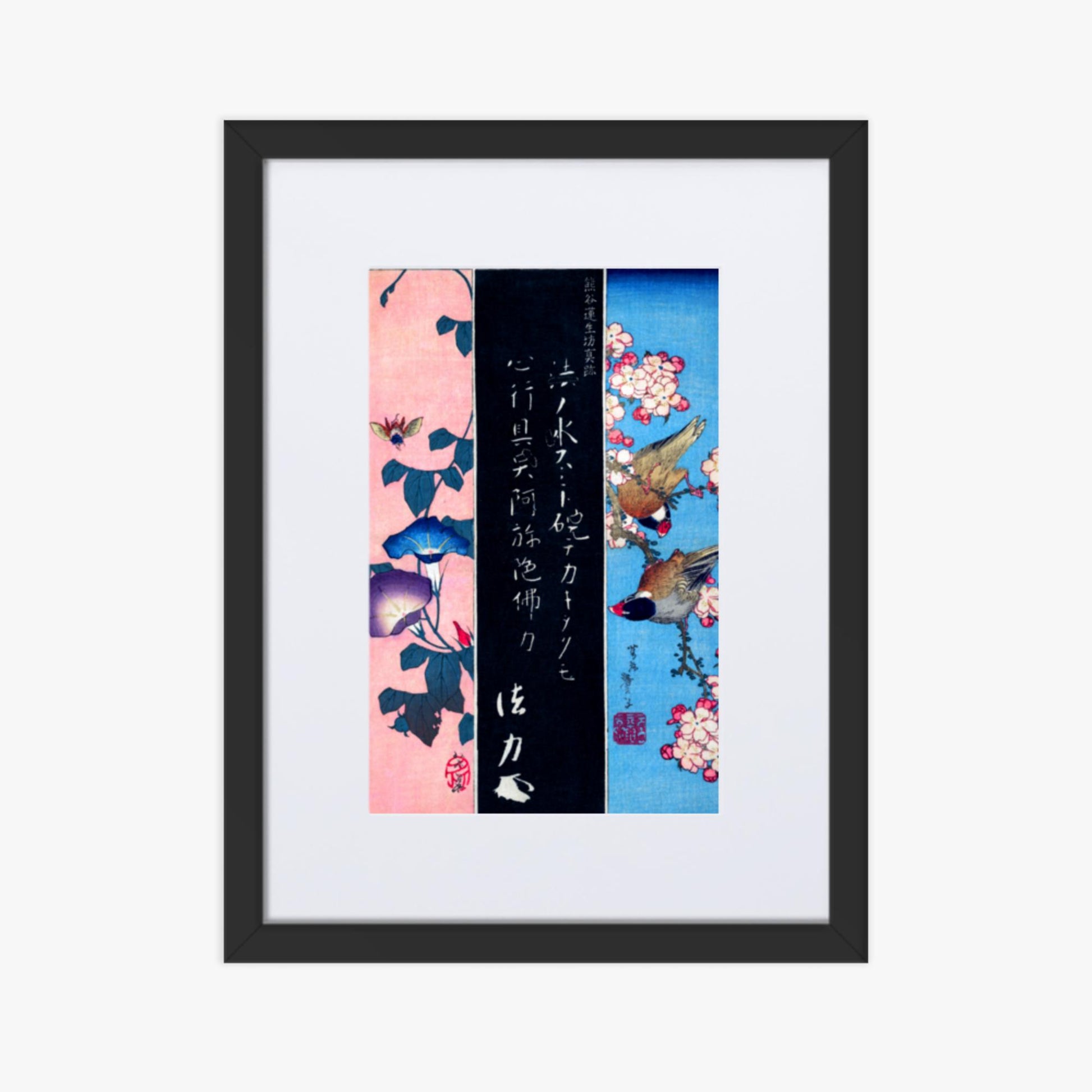 Katsushika Hokusai - Bird-and-Flower Paintings 30x40 cm Poster With Black Frame