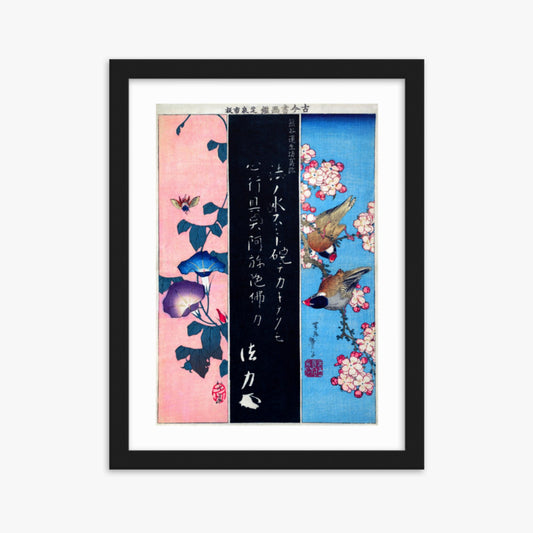 Katsushika Hokusai - Bird-and-Flower Paintings 30x40 cm Poster With Black Frame