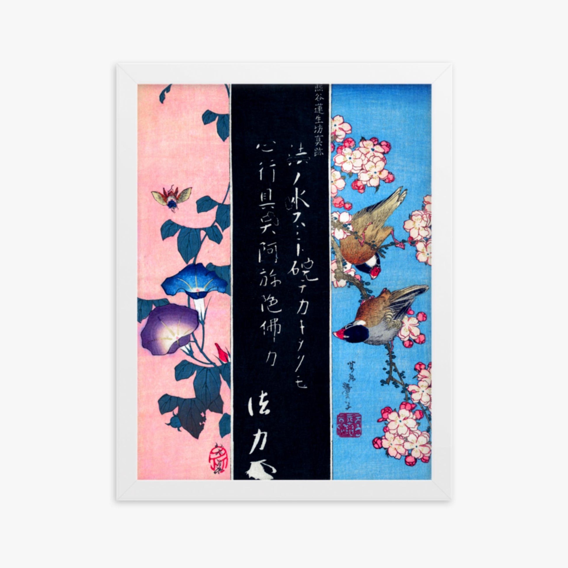 Katsushika Hokusai - Bird-and-Flower Paintings 30x40 cm Poster With White Frame