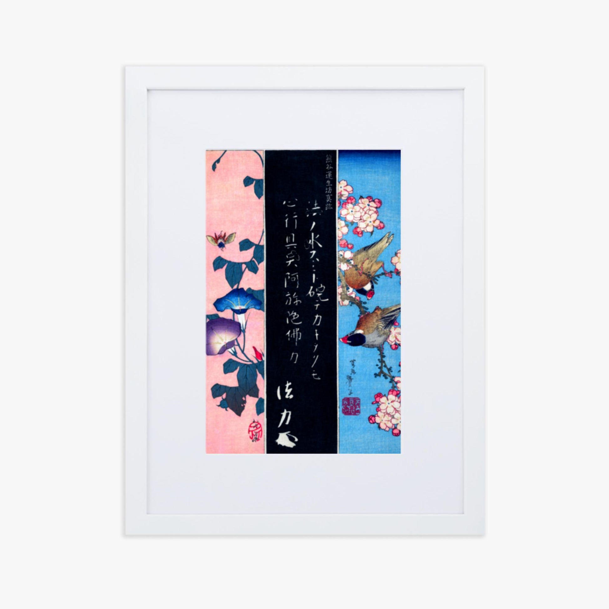 Katsushika Hokusai - Bird-and-Flower Paintings 30x40 cm Poster With White Frame