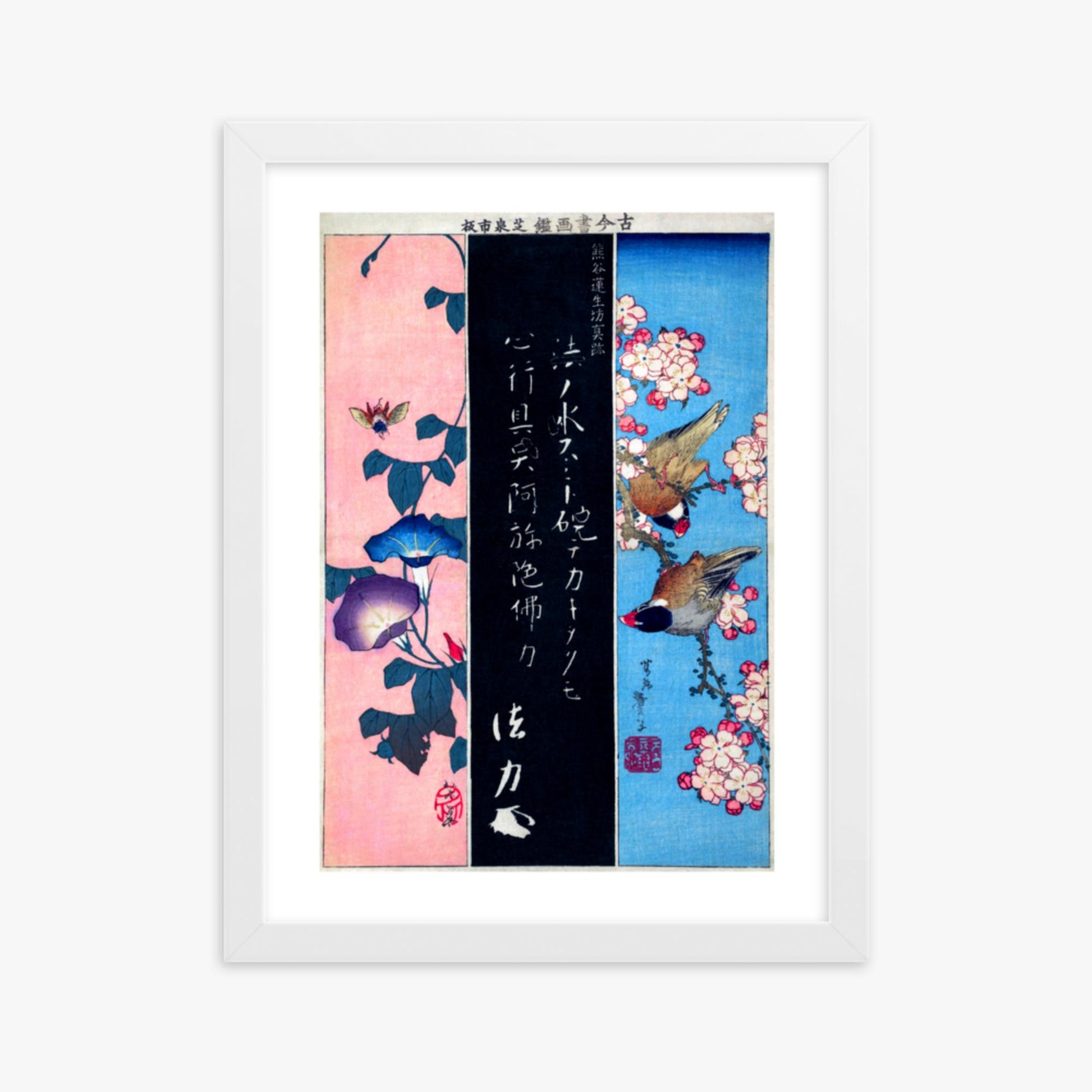 Katsushika Hokusai - Bird-and-Flower Paintings 30x40 cm Poster With White Frame