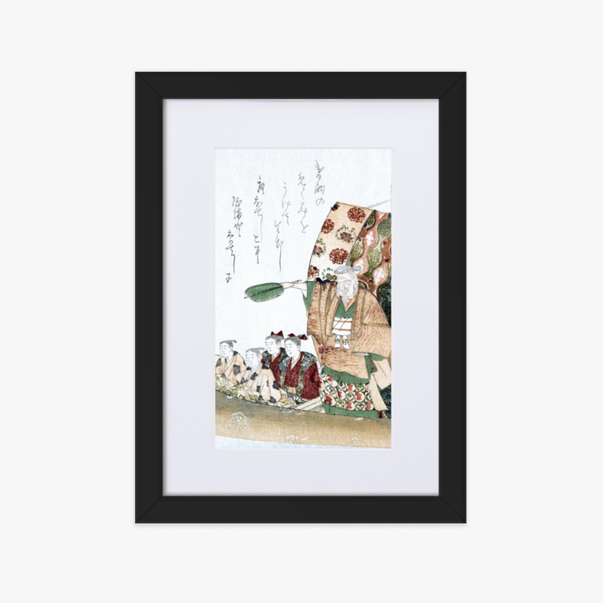 Teisai Hokuba - Boat of Good Fortune 21x30 cm Poster With Black Frame