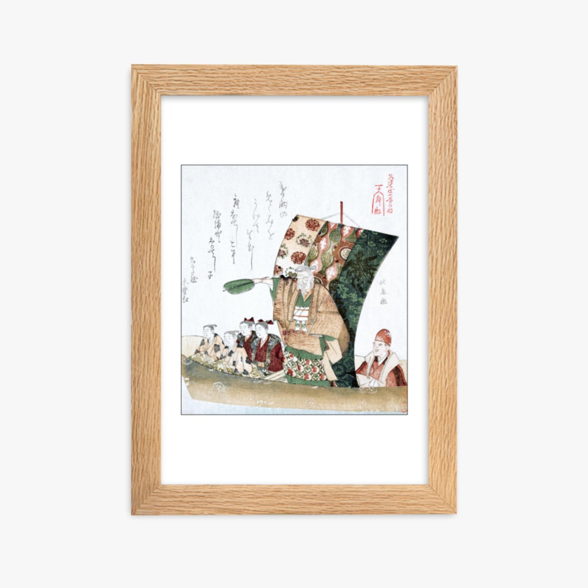 Teisai Hokuba - Boat of Good Fortune 21x30 cm Poster With Oak Frame